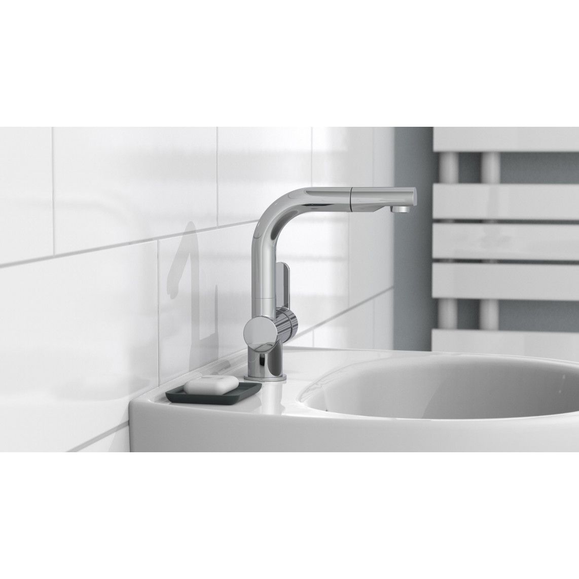 79710 LONDON Wastafelkraan, chroom, met uittrekbare haardouche vue 5