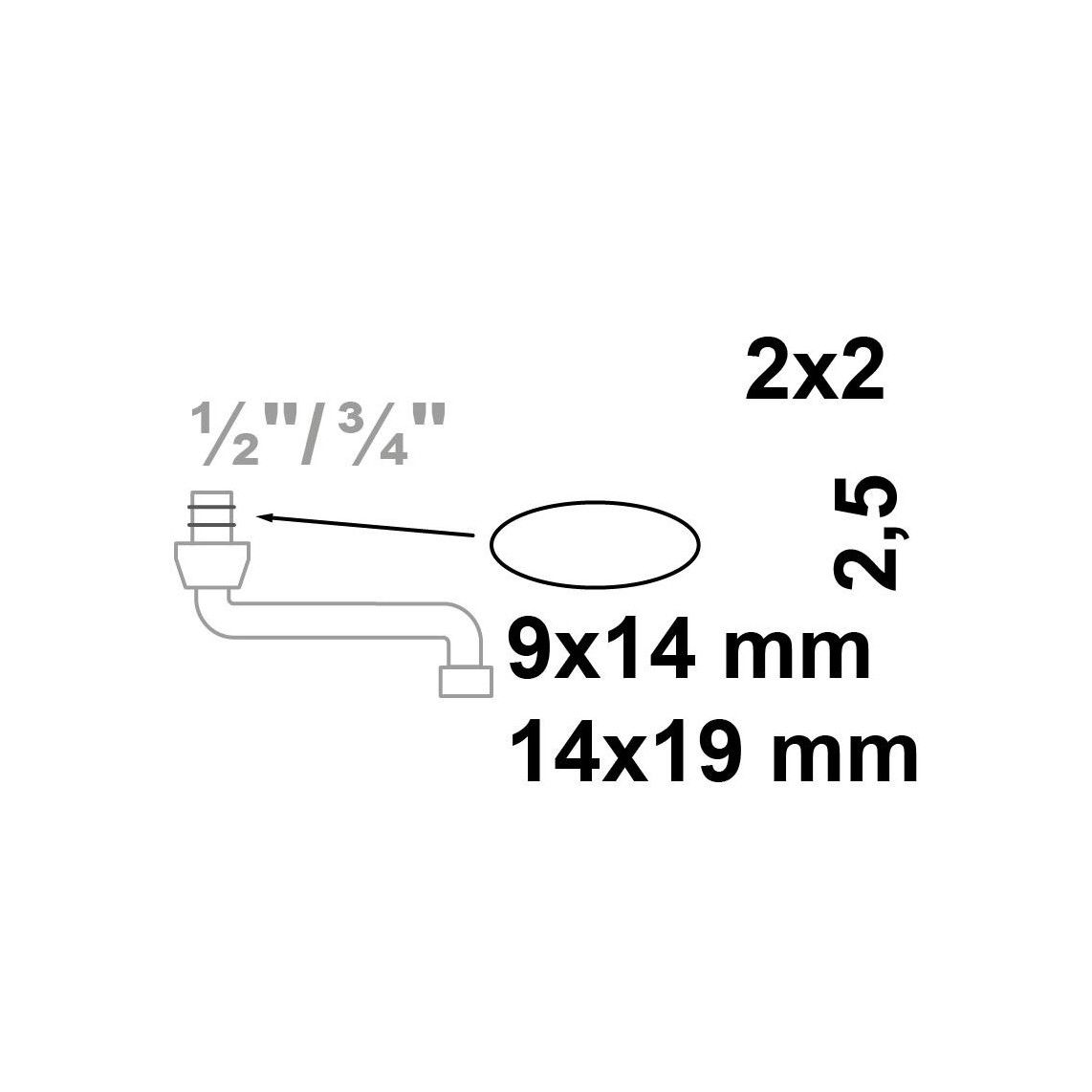 98696380 assortiment o-ringen, Rubber, 9 x 14 x 2,5/14 x 19 x 2,5 mm, voor Zwenkbare uitloop 1/2" 3/4" (2x2) vue 2