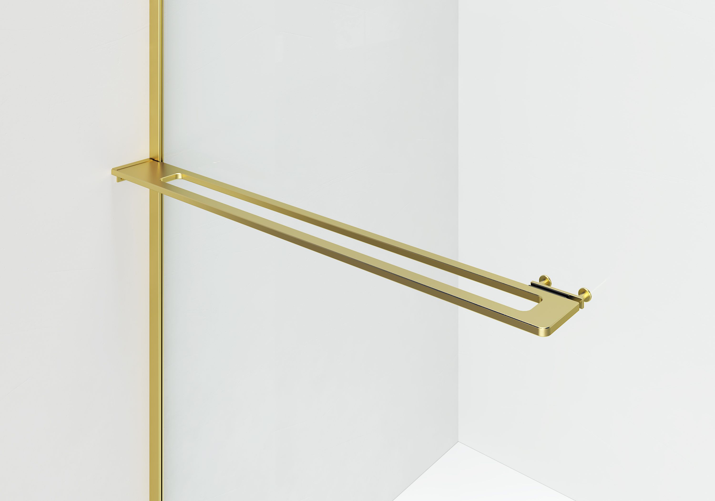 CURVY DOUCHE À L'ITALIENNE AVEC PORTE-SERVIETTE - COURBÉE - TRAITEMENT ANTI-CALCAIRE - RÉVERSIBLE - VERRE DE SÉCURITÉ 8MM - 120X200CM - OR BROSSÉ - VERRE CLAIR vue 3