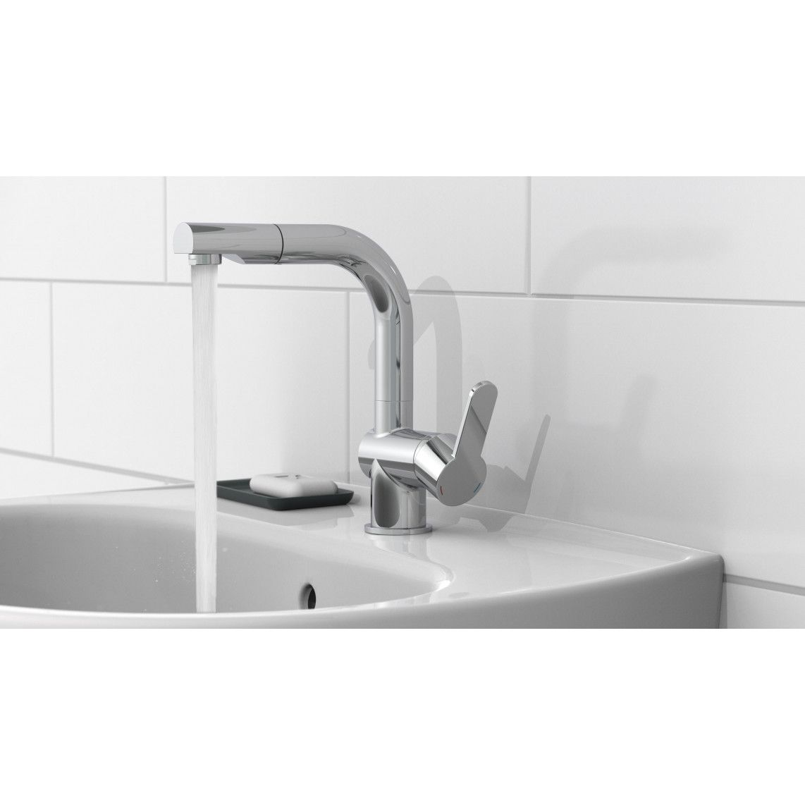 79710 LONDON Wastafelkraan, chroom, met uittrekbare haardouche vue 6