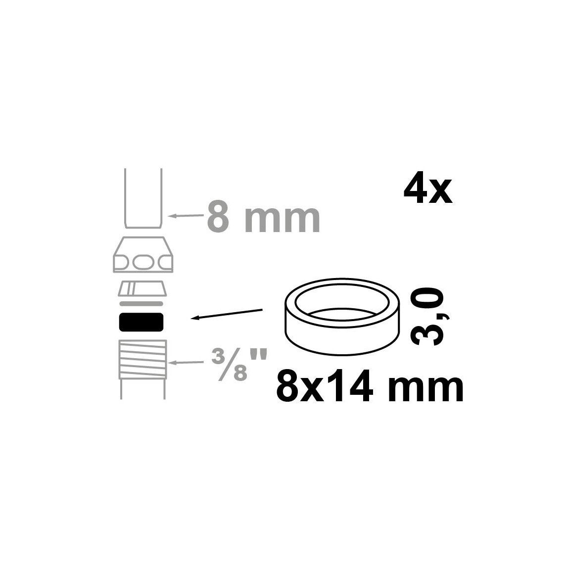 98697000 knelafdichting, Silicone, 8 x 14 x 3 mm, voor 3/8" x 8 mm (4x) vue 2