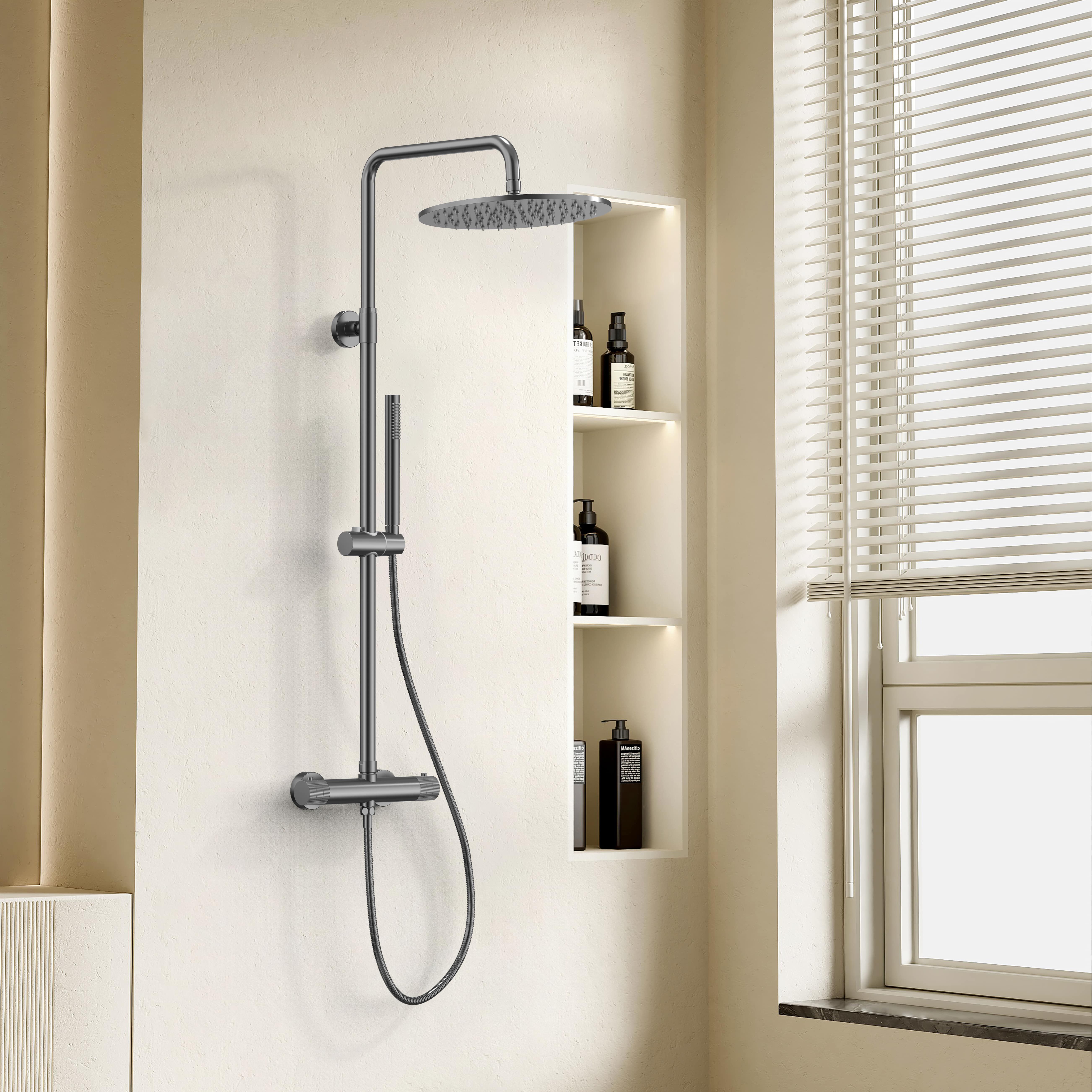 STRIA ENSEMBLE DE DOUCHE PLUIE – THERMOSTATIQUE – COOL TOUCH – DOUCHE DE TÊTE 30 CM – MONTAGE APPARENTE – BOUTONS S AVEC STRUCTURE STRIÉE RAFFINÉE – BELGAQUA - GUNMETAL (PVD) vue 3