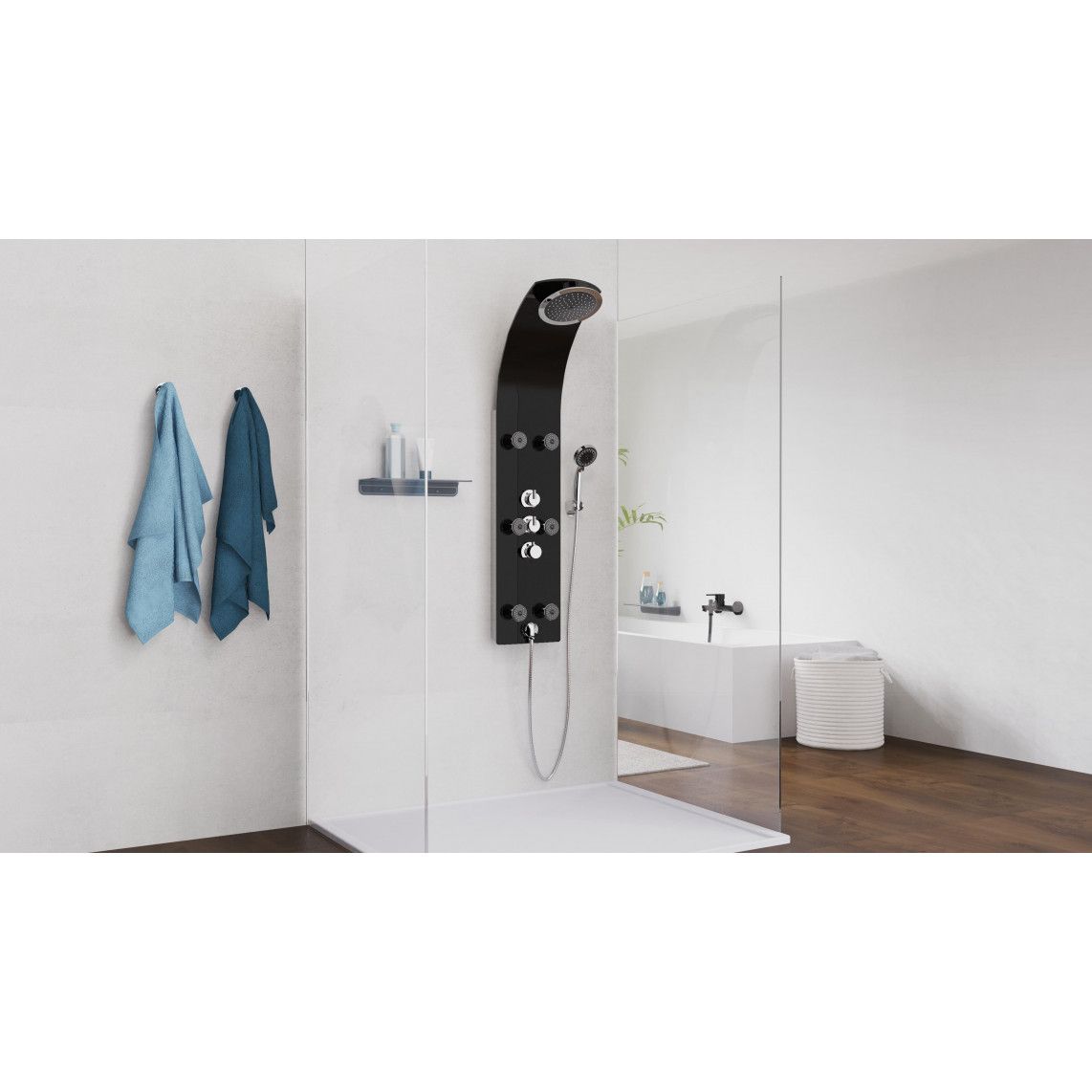 60029 LANZAROTE Shower panel, glass, black, with thermostatic mixer vue 6