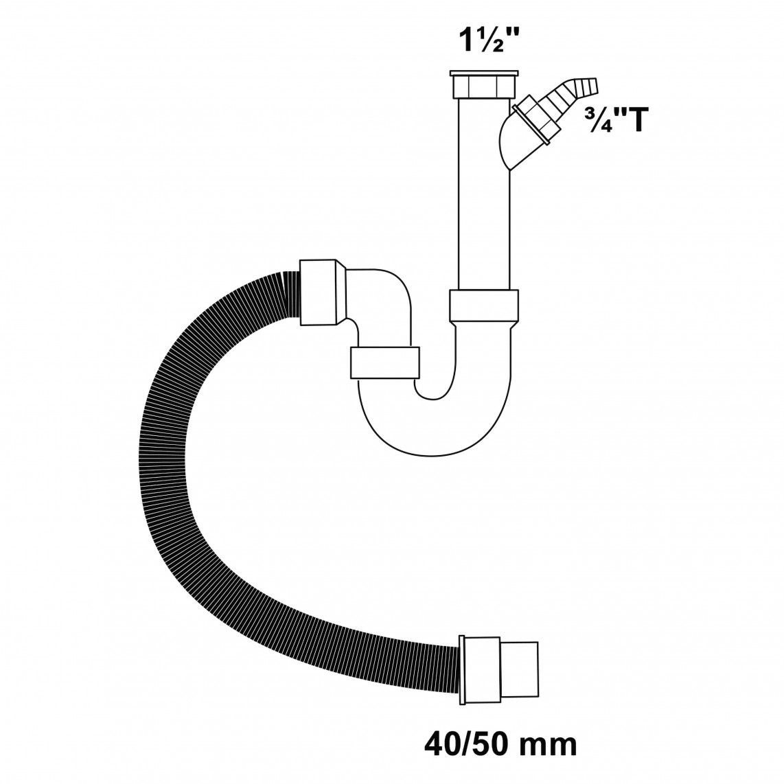 98836549 ECO-SAVE KS Flex spoelbakken-buissifon, Grijs, 1 1/2" x 3/4"T x 40/50 mm, met toestelaansluiting vue 8
