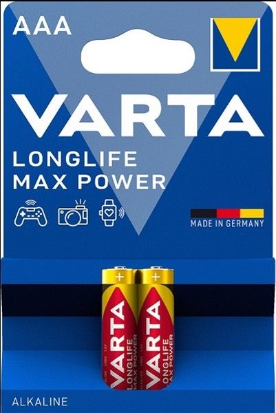 Blister de 2 piles alcaline Longlife Max Power Varta 1.5V LR03 - AAA