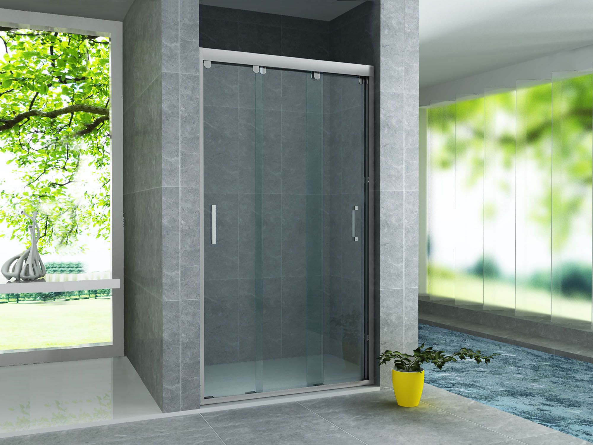 ALONI PORTE COULISSANTE POUR NICHE – 3 PARTIES - 900X2000MM - CHROME-VERRE CLAIR vue 2