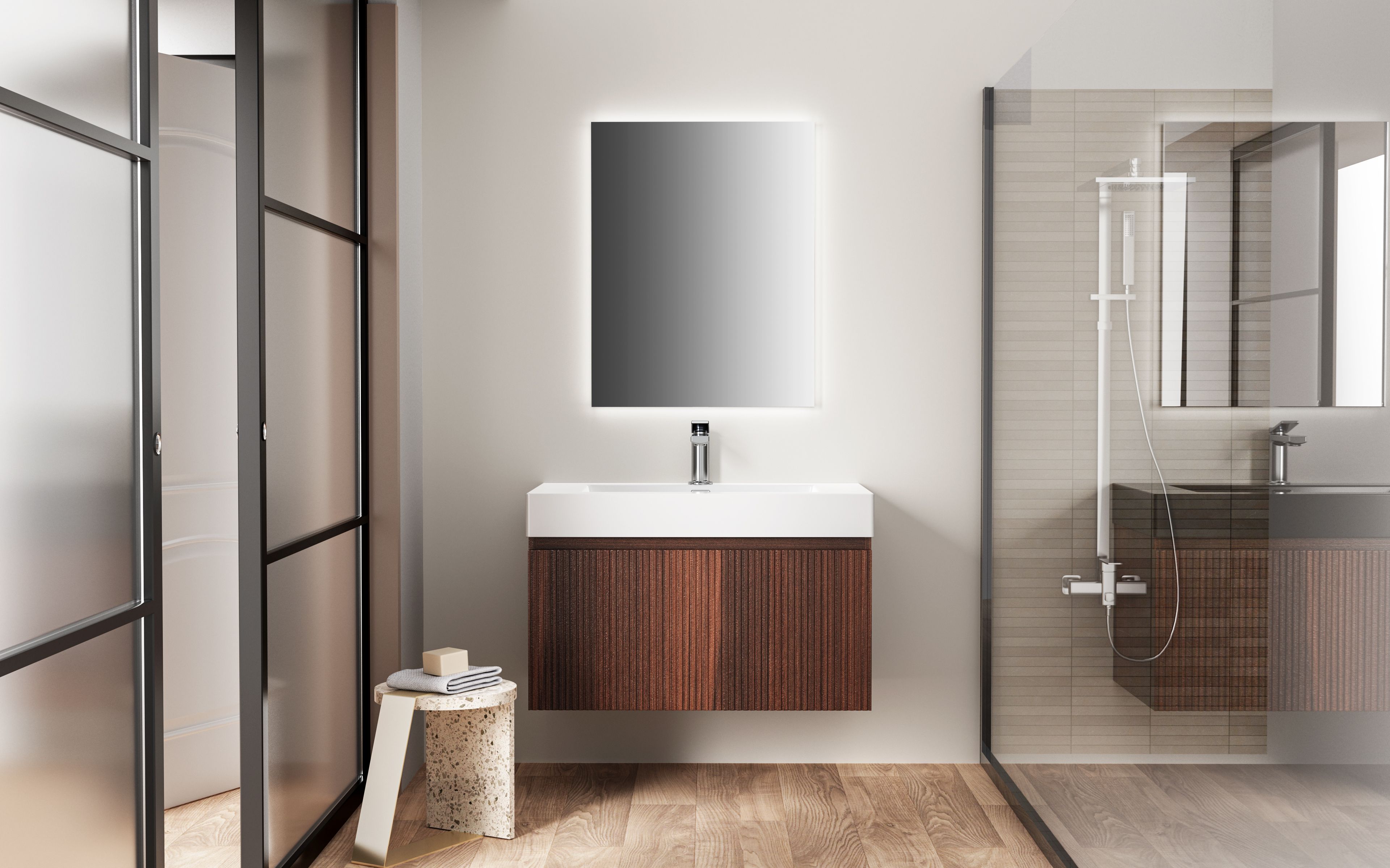 Aloni Lavabo - 1 Vasque - Avec Trop-plein - 1 Trou Robinet - Marbre Composite - 80×10×46 CM - Blanc Brillant