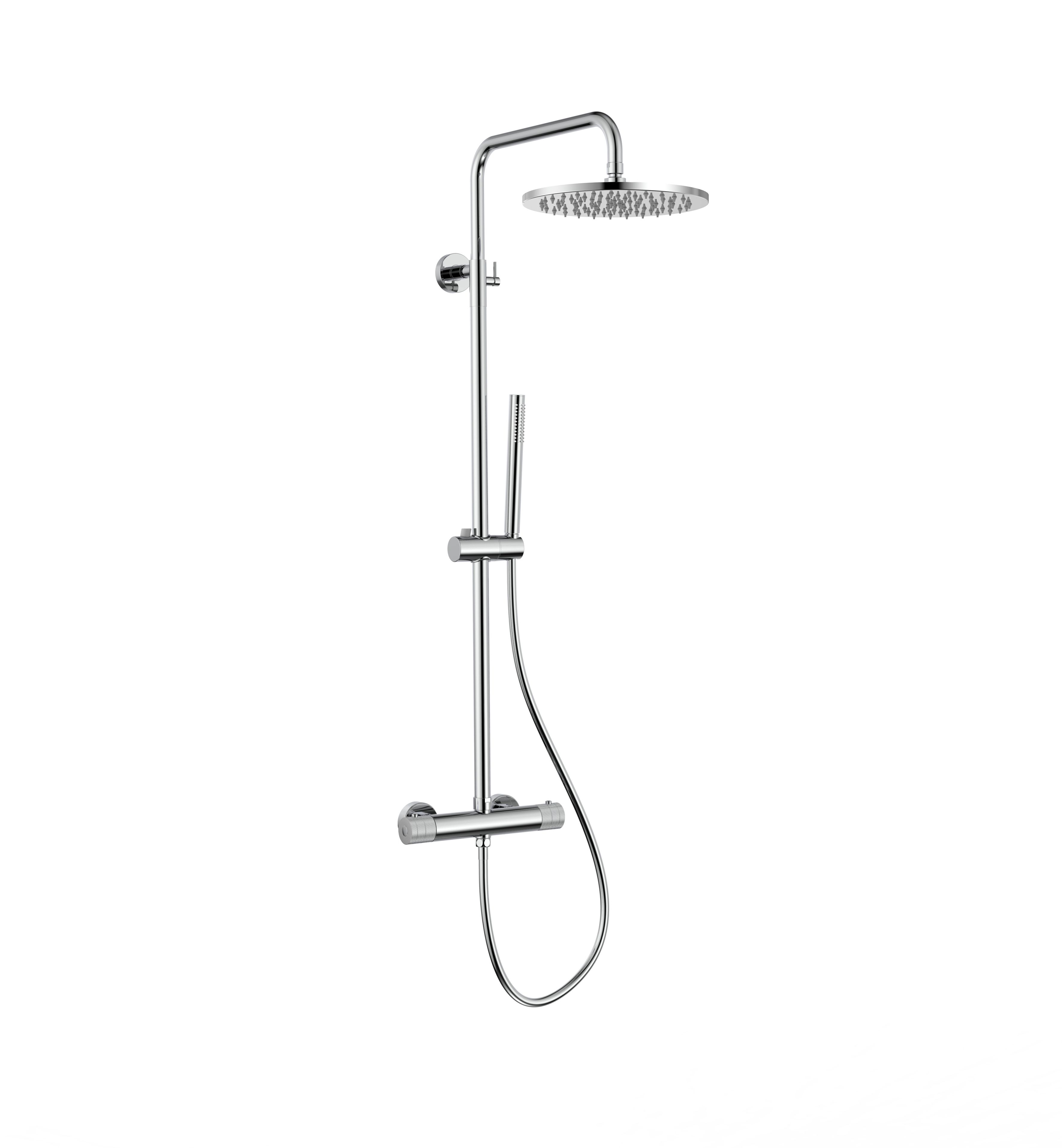 STRIA REGENDOUCHESET  - THERMOSTATISCH - COOL TOUCH - HOOFDDOUCHE 30 CM - OPBOUW - KNOPPEN MET VERFIJNDE RIBBELSTRUCTUUR -  BELGAQUA - CHROOM vue 2