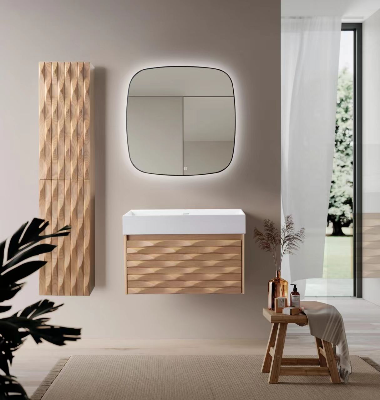 WONDA SQUARE WASTAFEL - 1 WASBAK - MET OVERLOOP - ZONDER KRAANGAT - KUNSTMARMER - 80X12X52,5 CM - MAT WIT vue 3
