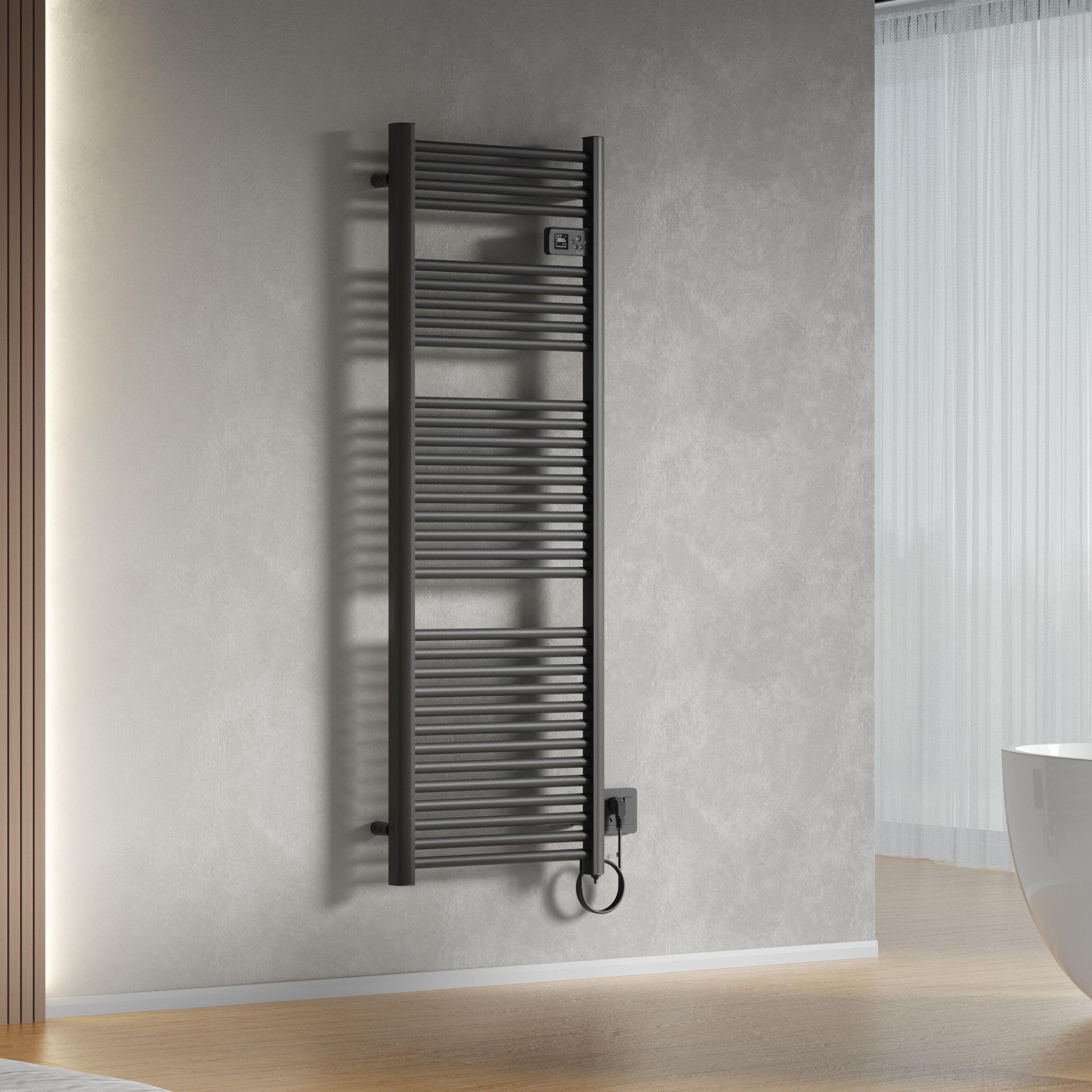 Belrad Sèche-serviettes Électrique – Avec Thermostat Numérique Programmable – Smart Wifi - 850W – 1600×540×133 MM – Noir Mat