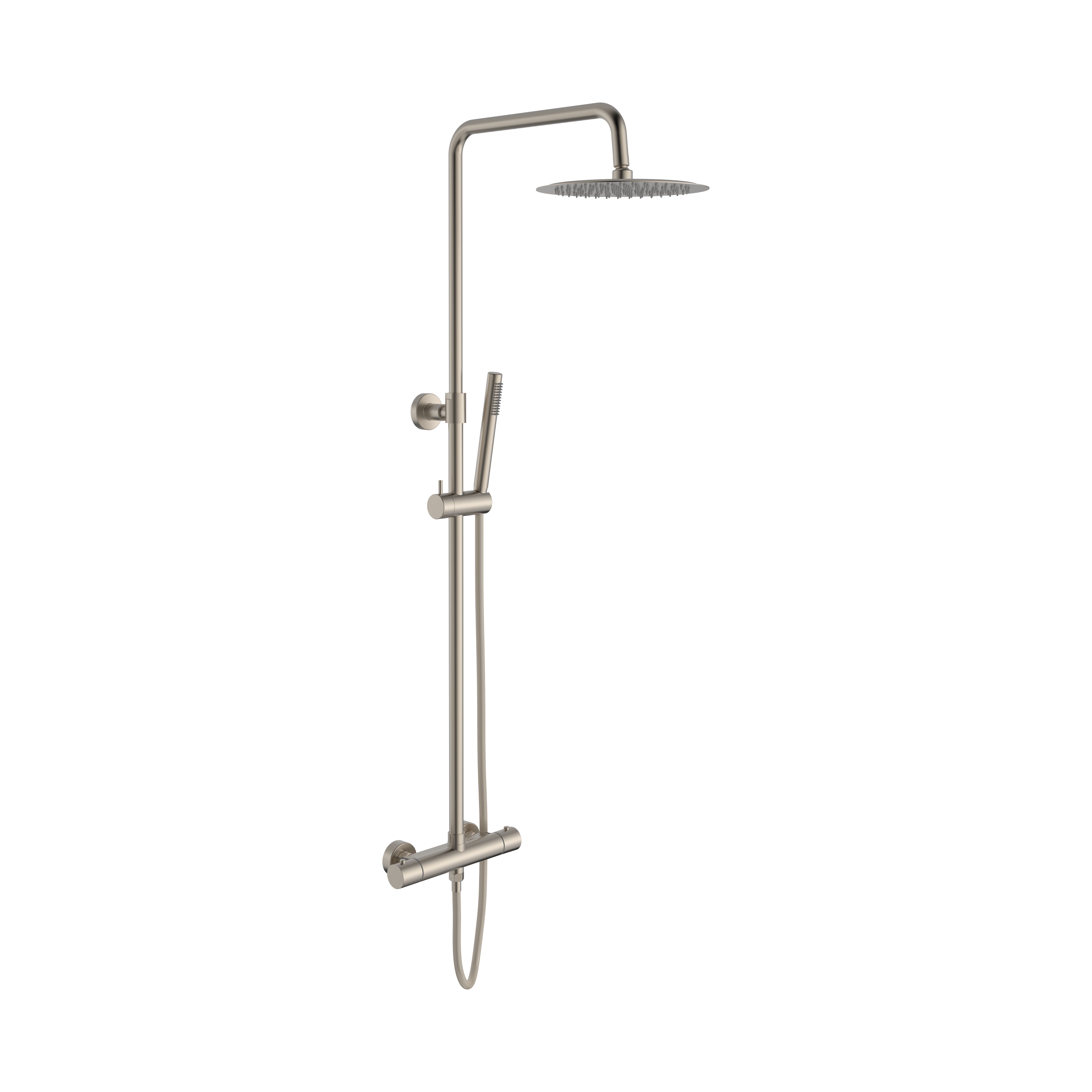 ALONI OPTIMA RONDO SET DE DOUCHE À JETS DE PLUIE – THERMOSTATIQUE – MONTAGE APPARENT - COOL TOUCH – BELGAQUA – ACIER INOX BROSSÉ vue 2