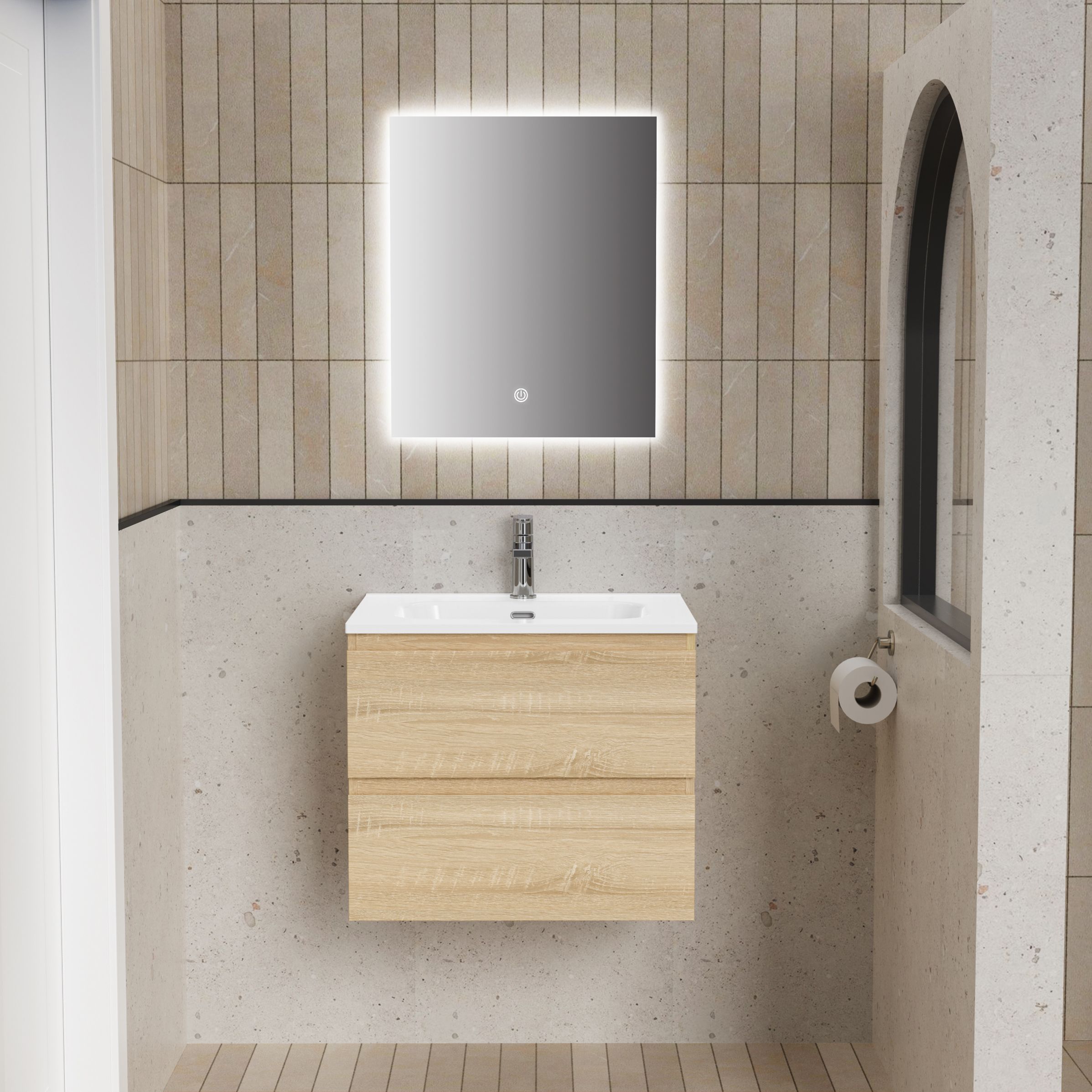 ALONI LIVA BADKAMERMEUBELSET COMPLEET - MET ONDERKAST - MET WASTAFEL - MET LED SPIEGEL - 60CM - EIK vue 2