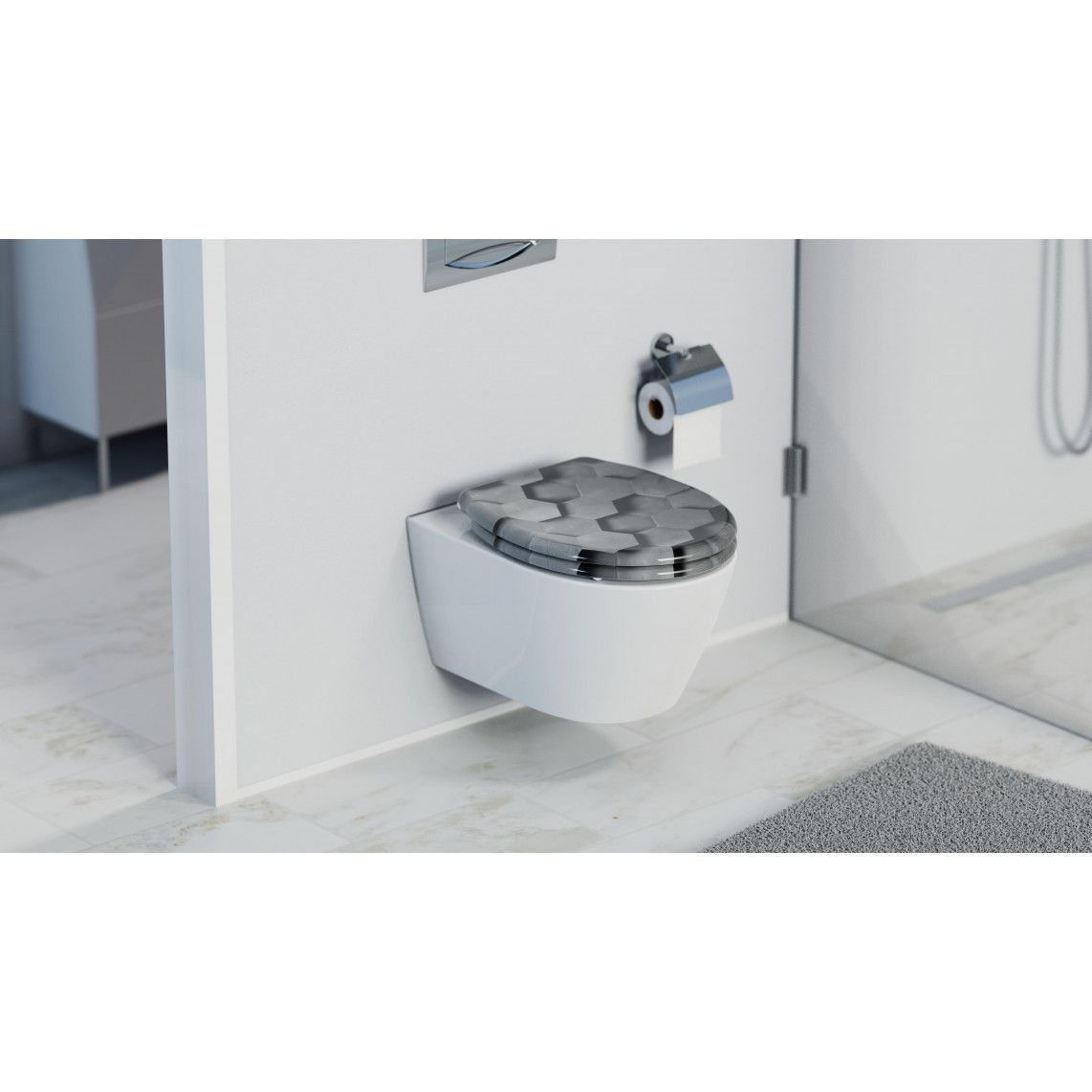 82392 Duroplast WC-zitting GREY HEXAGONS, met valrem en afneembaar vue 10