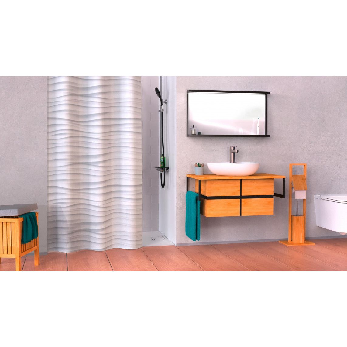 BA0401 Douchegordijn, White Wave vue 6