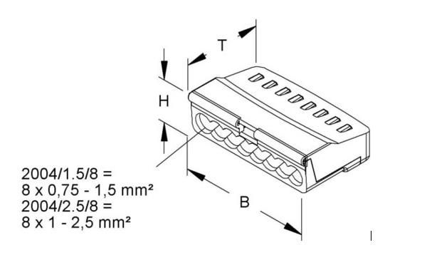 Raccord sans vis 1 - 2,5mm² 8 entrées - transparent