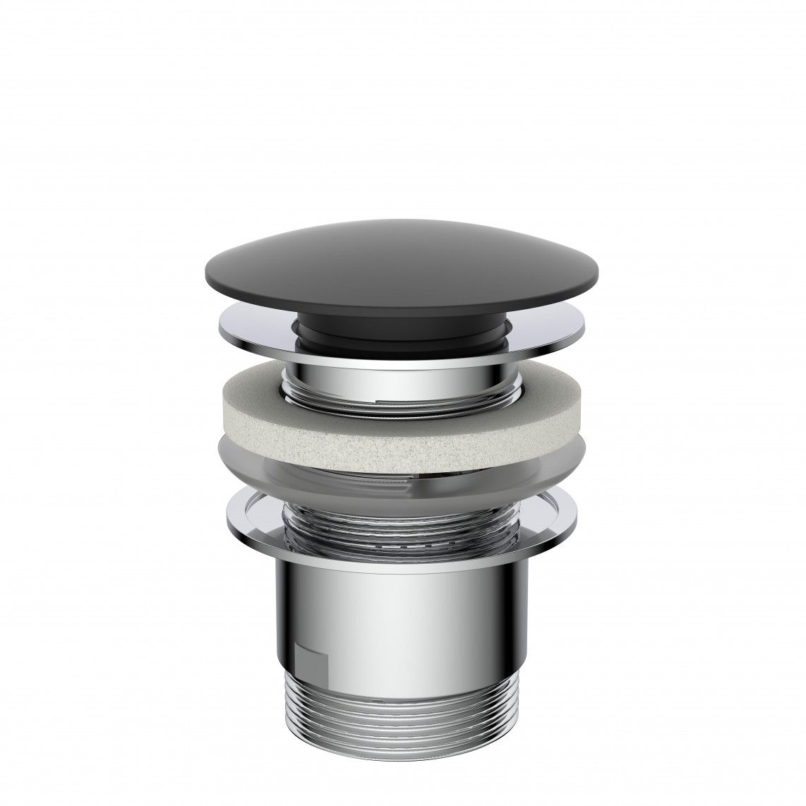 98807420 Design-drain valve, cap, black matt, 1 1/4" x 65 mm, with overflow vue 2