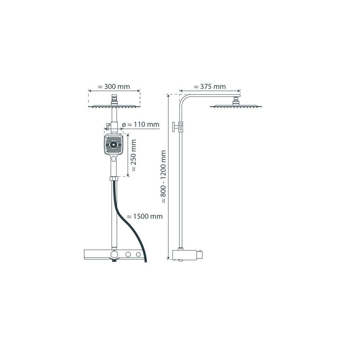 60531 OCEAN Regendouche set met thermostatische kraan, chroom/antraciet, met planchet vue 2