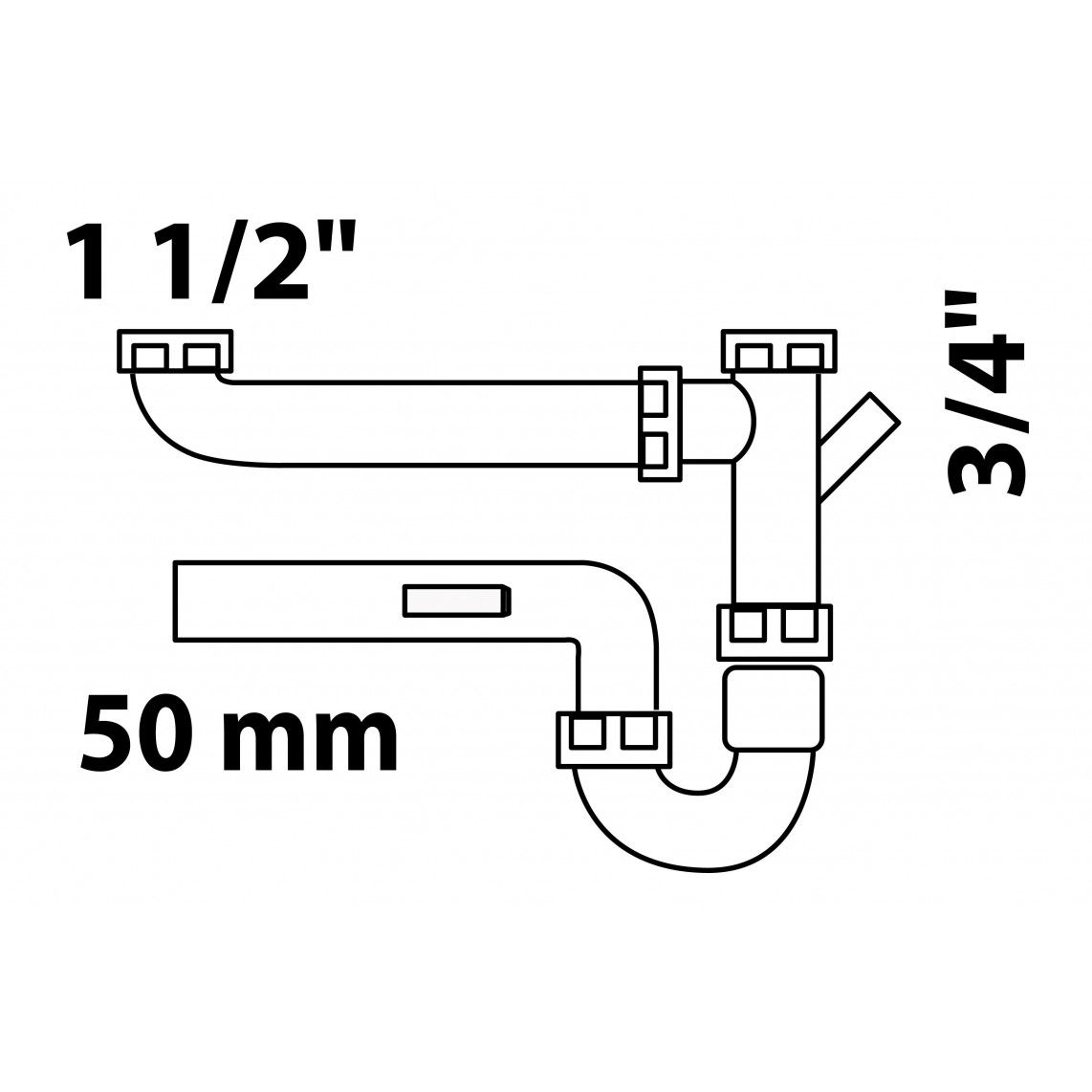 98833449 ECO-SAVE KS buissifon voor dubbele spoelbak, Grijs, 1 1/2"BI x 50 mm, met 3/4" toestelaansluiting vue 2