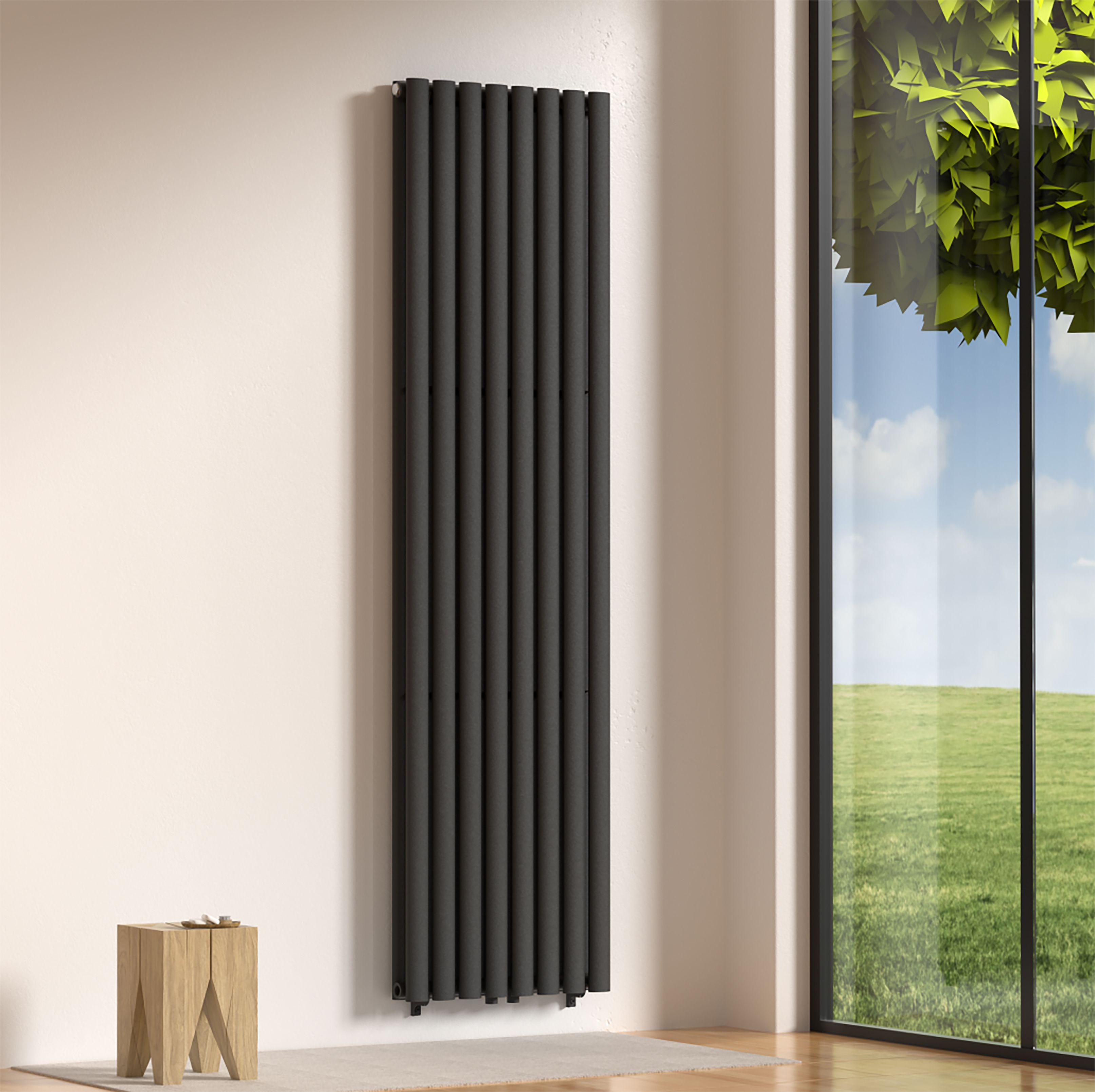 Verti Oval Radiateur - 1800×480 - Double - 2×8 Éléments - 1640W - Noir Mat