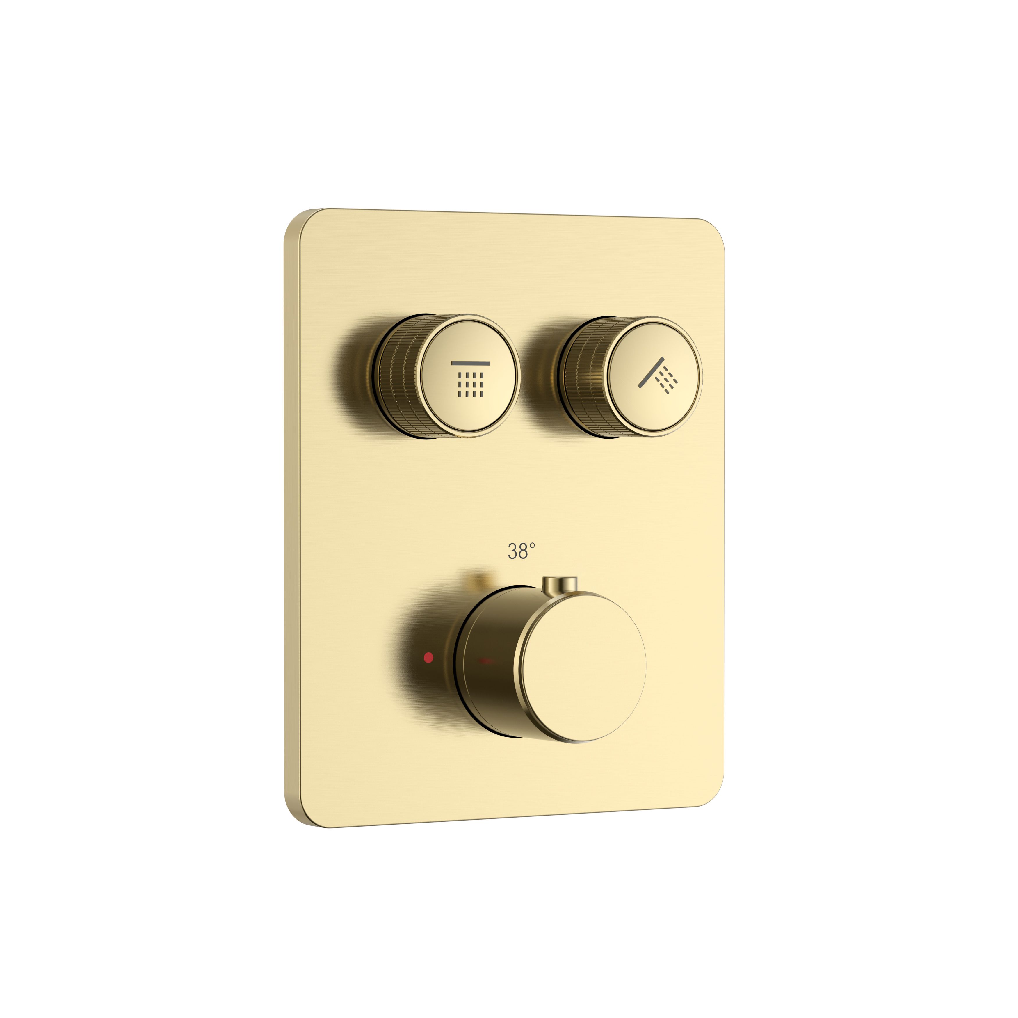 STRIA MITIGEUR DE DOUCHE – 2 VOIES – THERMOSTATIQUE – BOUTONS POUSSOIRS S AVEC STRUCTURE STRIÉE RAFFINÉE – AVEC BOÎTIER D’ENCASTREMENT ET ÉLÉMENT DE FINITION – RECTANG. – BELGAQUA - OR BROSSÉ (PVD) vue 2