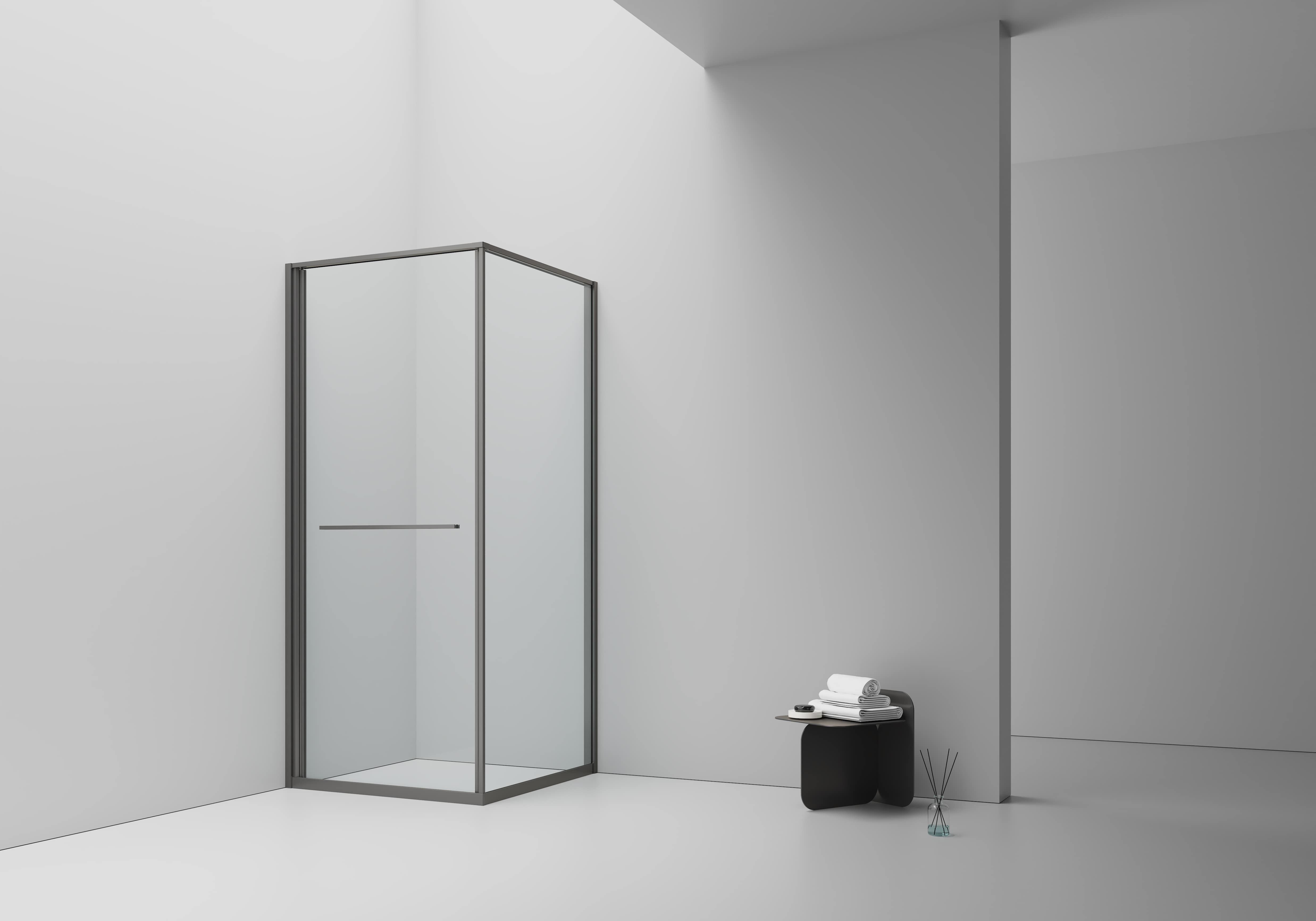 ALONI CABINE DE DOUCHE INSLIDE – PORTE COULISSANTE INTÉRIEURE ET PAROI LATÉRALE – GAIN DE PLACE – RÉVERSIBLE – VERRE DE SÉCURITÉ 6?MM – 90X90X200?CM – GUNMETAL – VERRE CLAIR vue 2