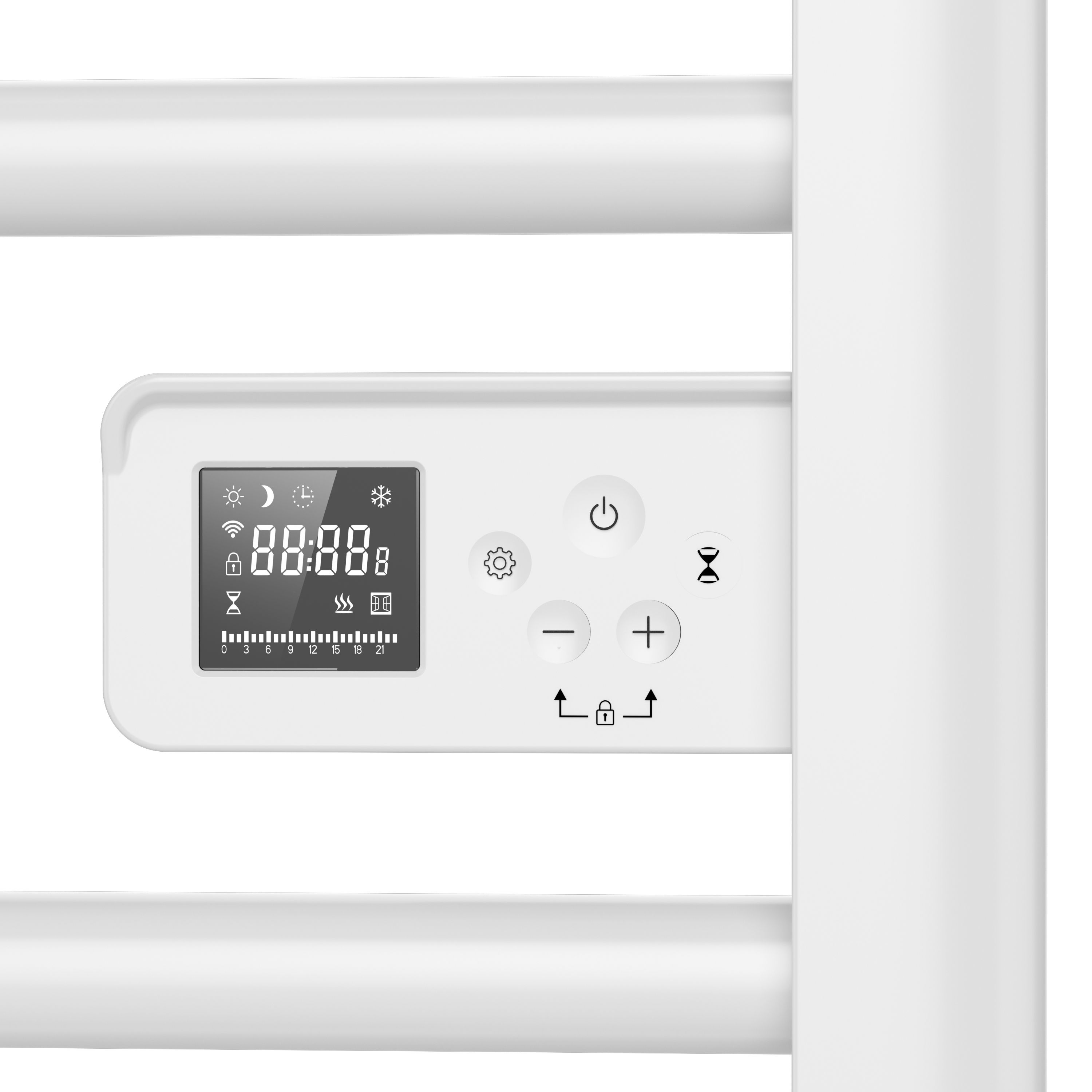 BELRAD SÈCHE-SERVIETTES ÉLECTRIQUE – AVEC THERMOSTAT NUMÉRIQUE PROGRAMMABLE – SMART WIFI - 1000W – 1800X540X133 MM – BLANC BRILLANT vue 3