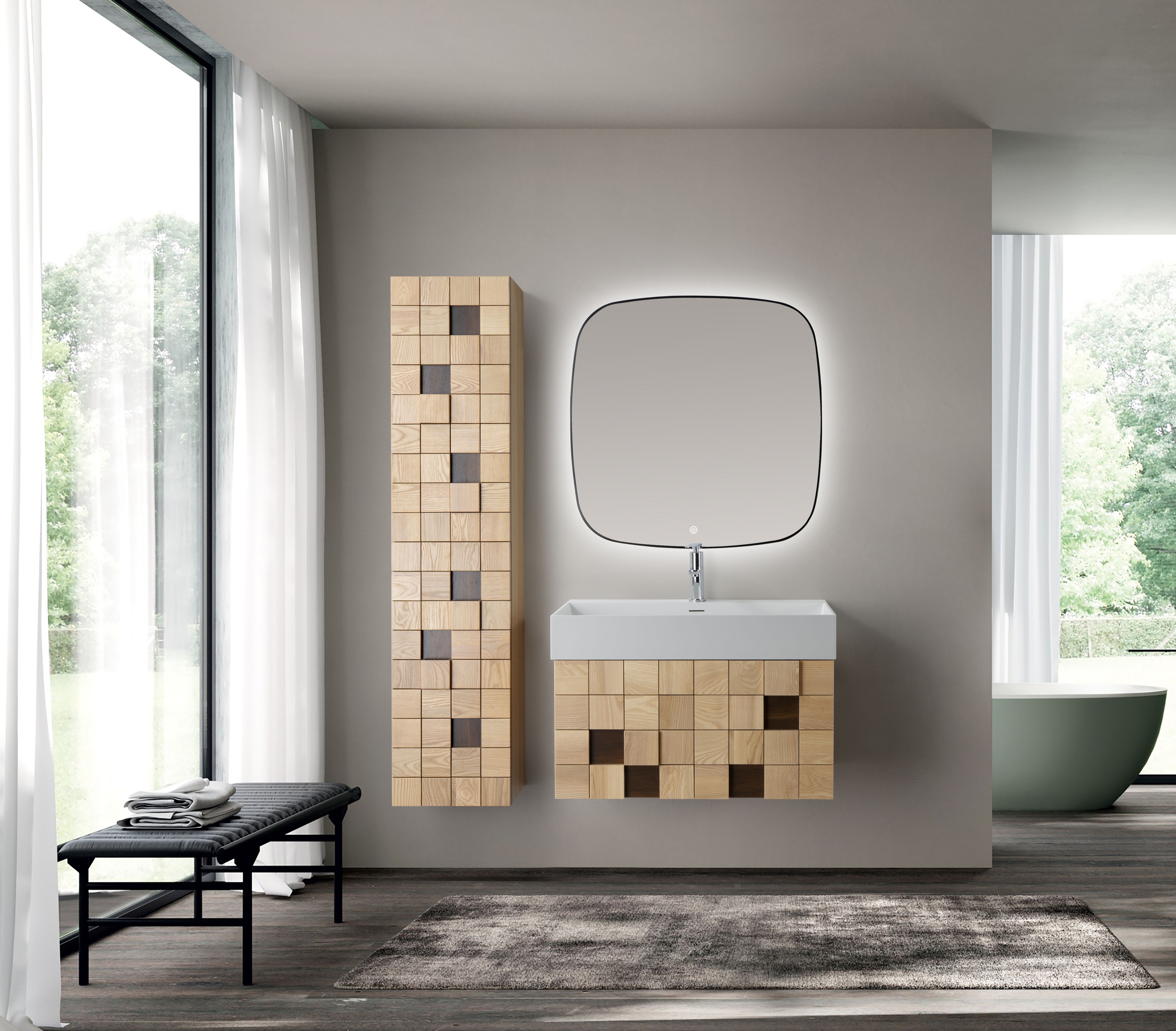 WONDA SQUARE WASTAFEL - 1 WASBAK - MET OVERLOOP - ZONDER KRAANGAT - KUNSTMARMER - 80X12X52,5 CM - MAT WIT vue 4