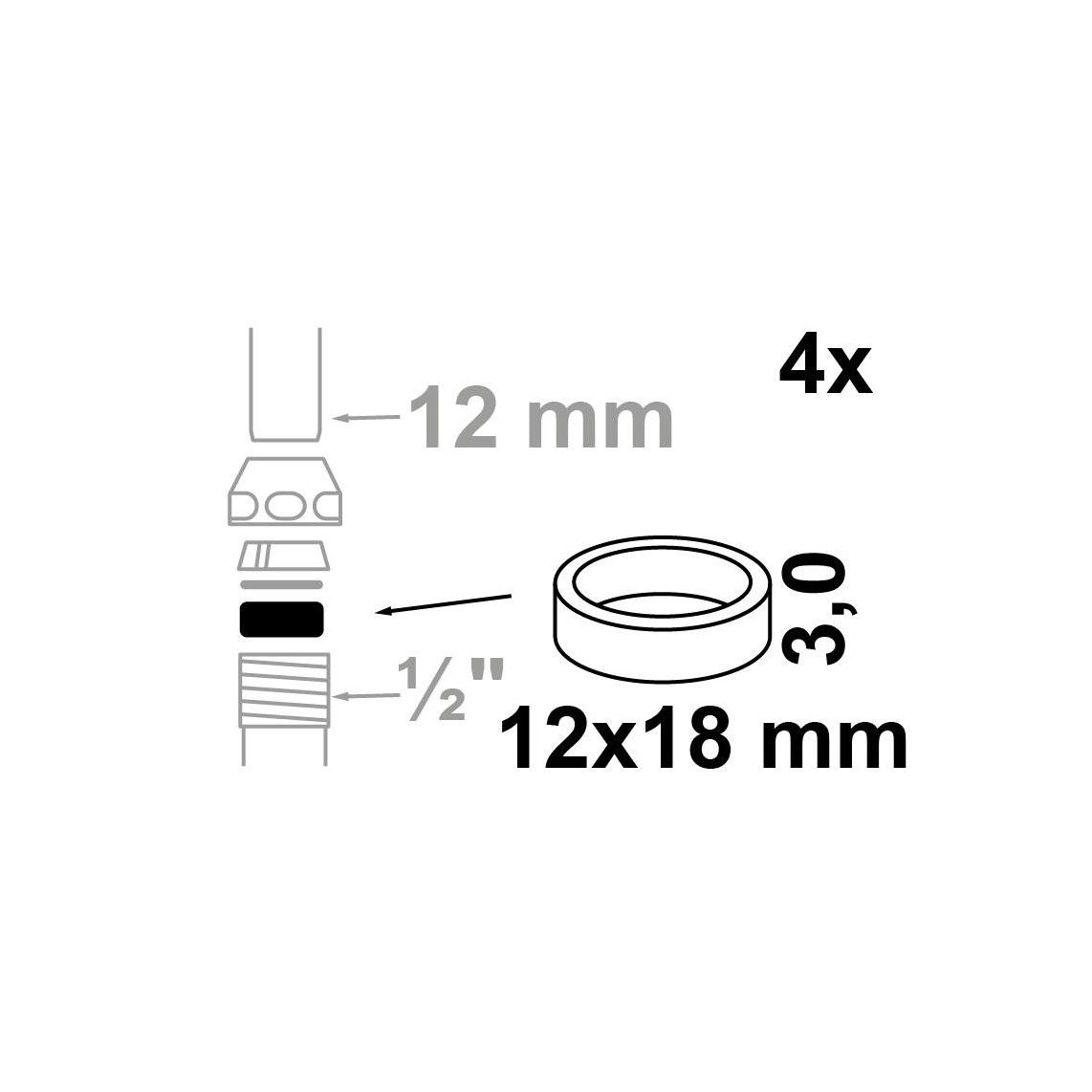 98697040 Crimp gasket, silicone, 12 x 18 x 3 mm, for 1/2" x 12 mm (4x) vue 2