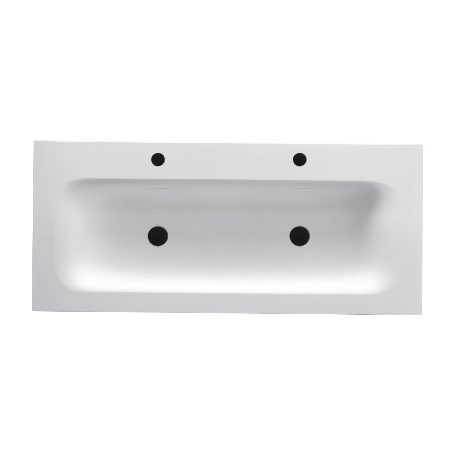 WONDA ROUND SLIM LAVABO - 1 VASQUE - AVEC TROP-PLEIN - 2 TROUS ROBINET - MARBRE COMPOSITE - 120X1,6X52,5 CM - BLANC MAT vue 2