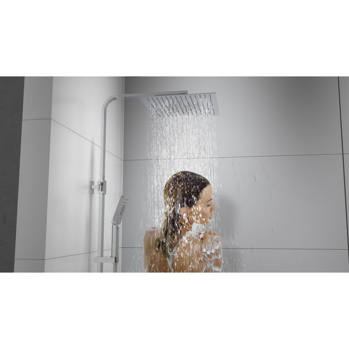 60530 OCEAN Overhead shower set, chrome/white, with thermostatic mixer, with tray vue 11