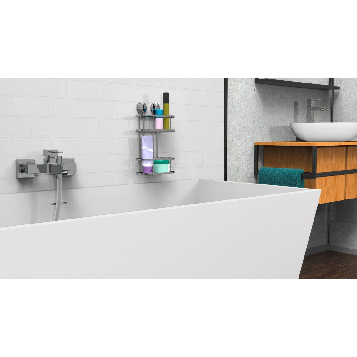BA0204 Shower wall tray, chrome, for glueing and screwing, 2 tiers vue 6