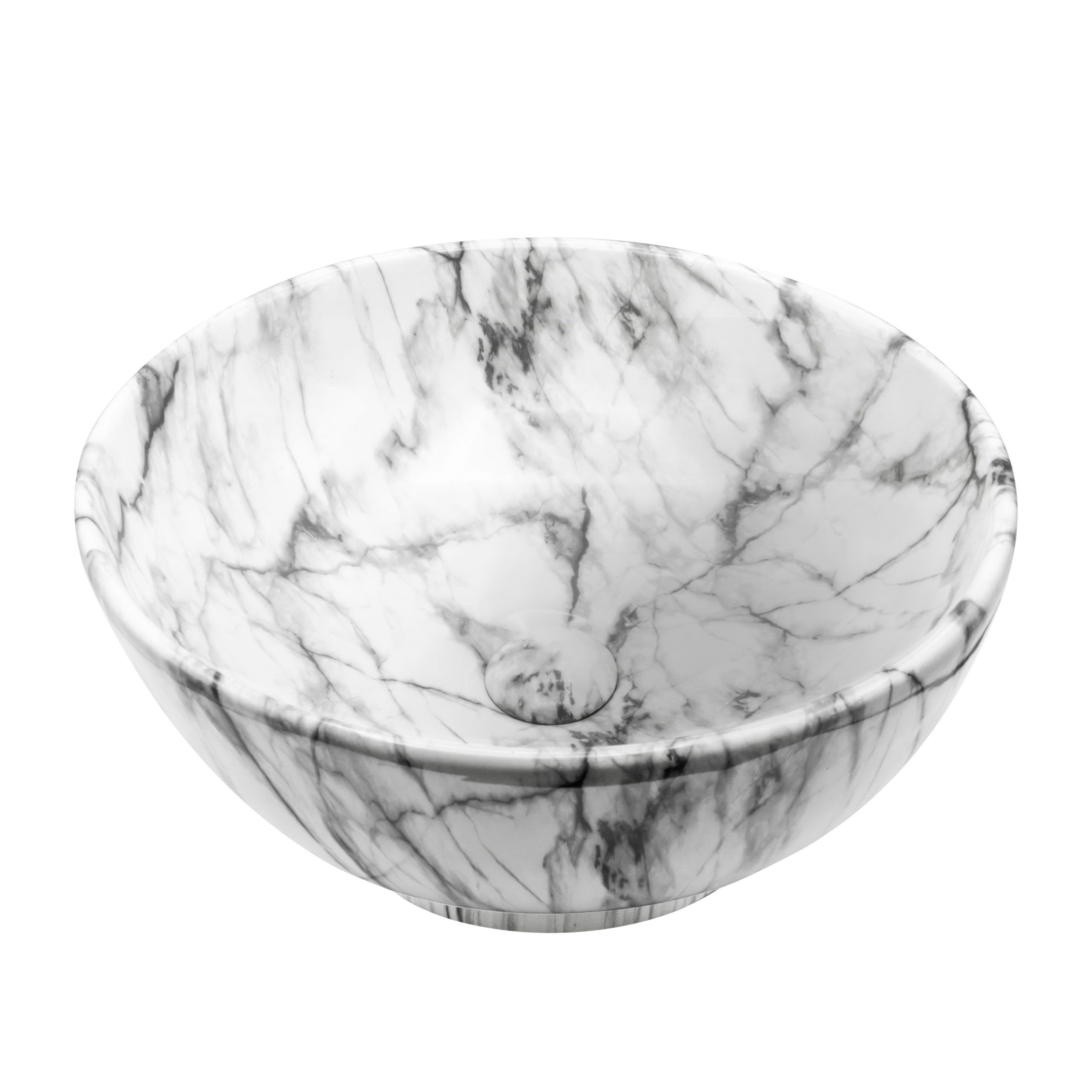 Aloni Zebra Lavabo - À Poser – Sans Trop-plein – Sans Trou DE Robinet – Avec Bonde Clic-clac – Céramique – 41×18×41 CM – Marbre Blanc