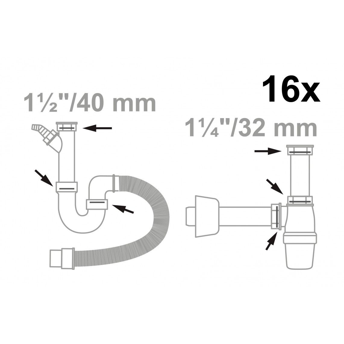 98696100 Drain gasket assortment, for wash basin and sink 1 1/4" x 32 mm /1 1/2" x 40 mm (16x) vue 2