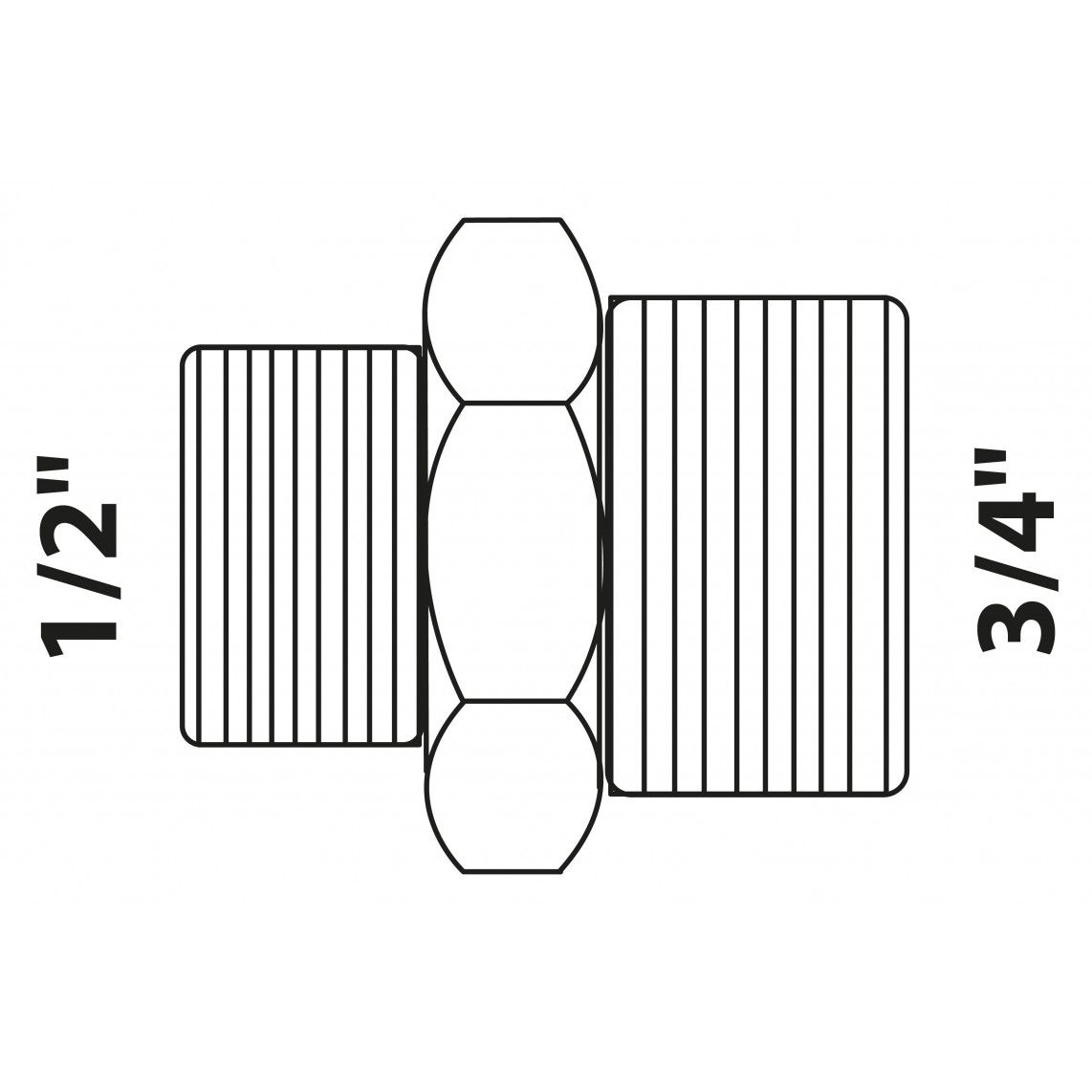 988952313 Hexagon reducing double nipple, red brass, 3/4" male x 1/2" male vue 2