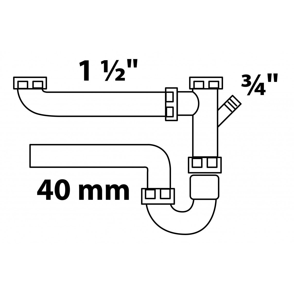 98833348 Double sink tubular trap, plastic, white, 1 1/2" female x 40 mm, with 3/4" device connection vue 2