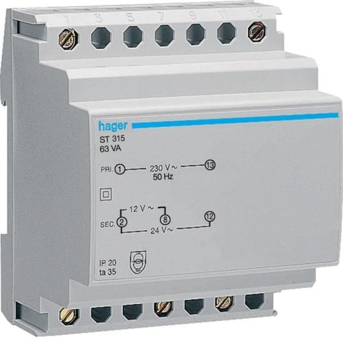 Transformateur - 220V / 12 - 24V - 63VA - 6 modules
