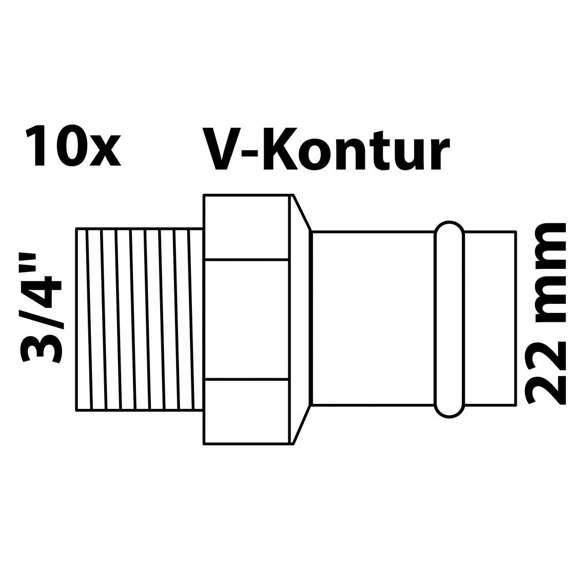 988623560 Transition nipple, press fitting for copper V-profile, 22 mm x 3/4" male, 1 socket (10x) vue 2