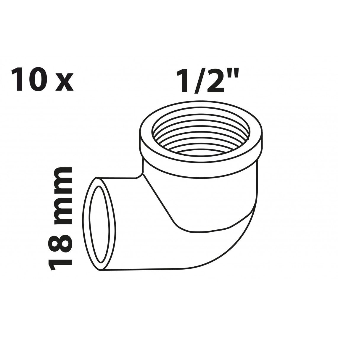989232655 BR knie 90°, blanco, 18 mm x 1/2"BI, 1 mof (4090g) (10x) vue 2