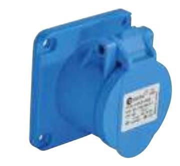 Prise CEE femelle semi-encastrée 75 x 75mm 4 x 16A 200 - 250Vac 9h Bleu IP44 avec raccords à visser