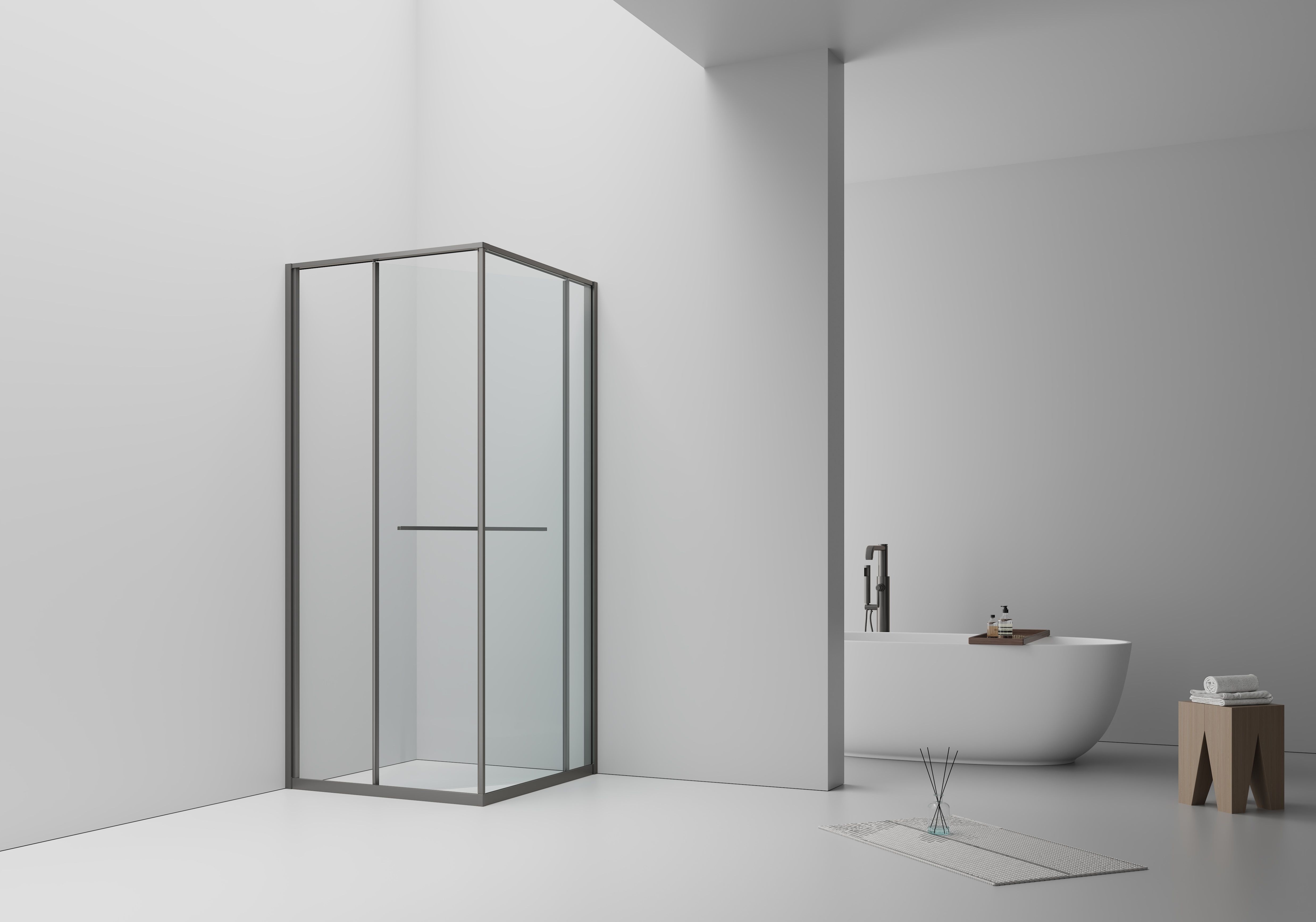 ALONI CABINE DE DOUCHE INSLIDE – PORTE COULISSANTE INTÉRIEURE ET PAROI LATÉRALE – GAIN DE PLACE – RÉVERSIBLE – VERRE DE SÉCURITÉ 6?MM – 90X90X200?CM – GUNMETAL – VERRE CLAIR vue 3