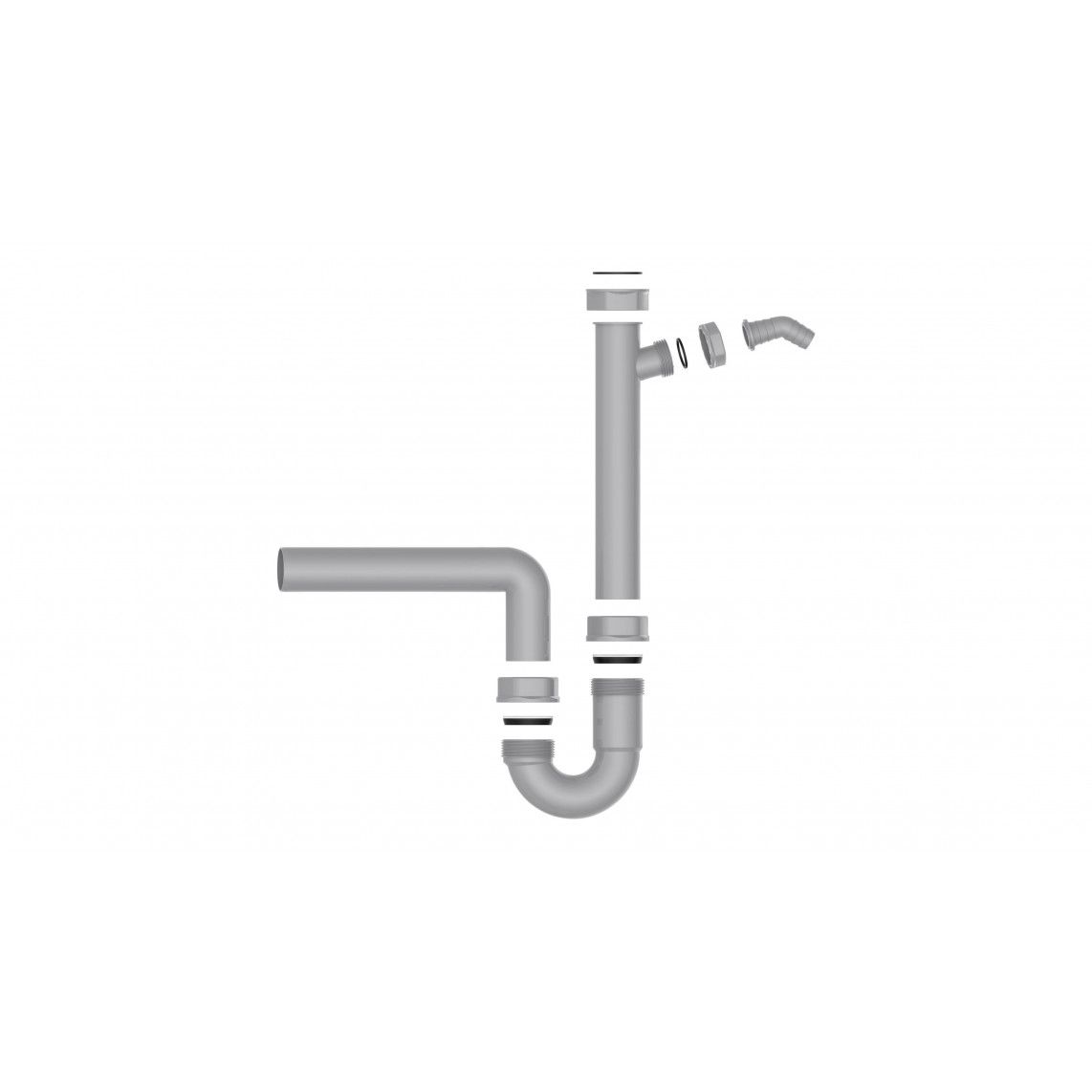 98831449 ECO-SAVE KS spoelbak-buissifon, Grijs 1 1/2"BI x 50 mm, met 3/4" toestelaansluiting vue 2