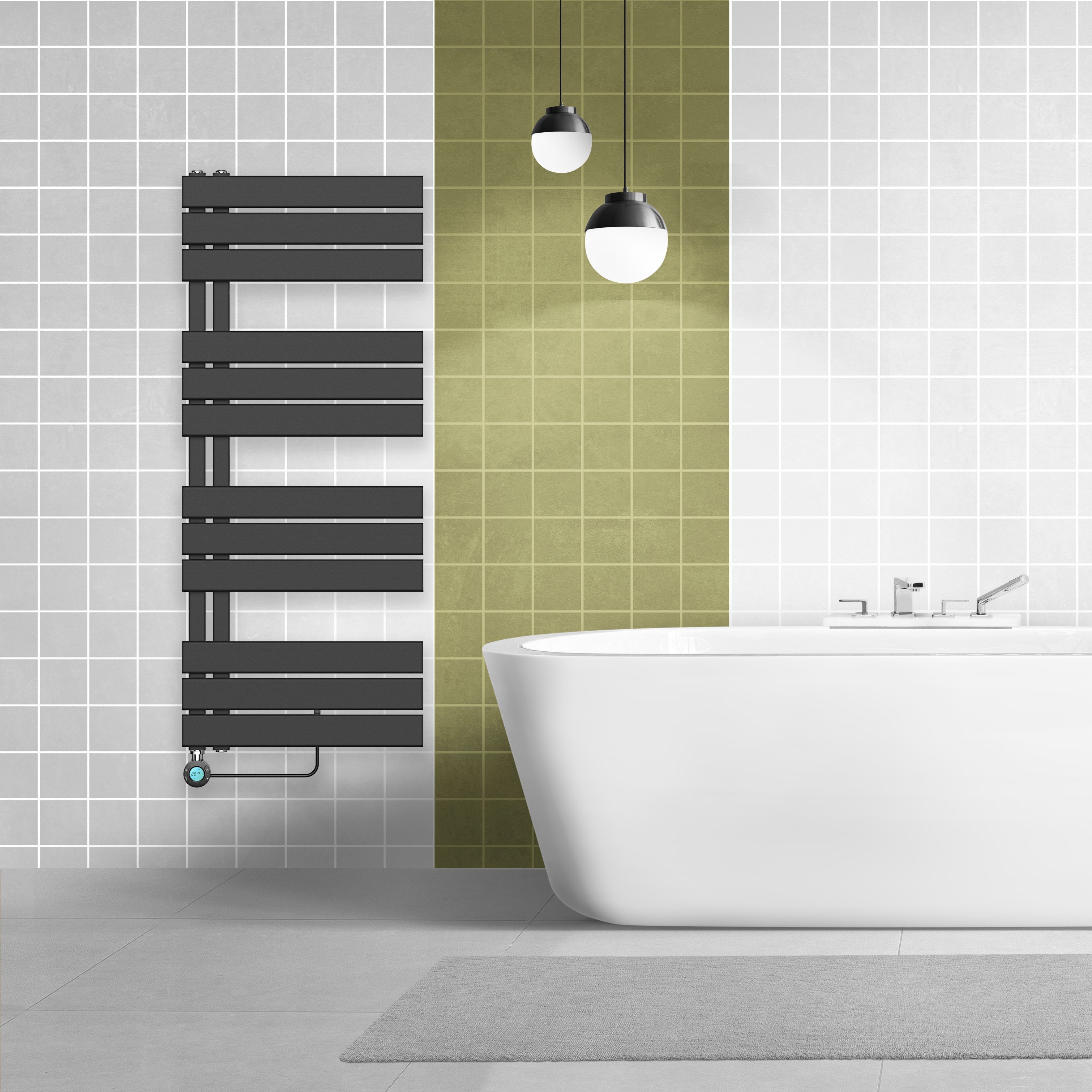 BELRAD SÈCHE-SERVIETTES ÉLECTRIQUE – AVEC THERMOSTAT NUMÉRIQUE PROGRAMMABLE – RACCORD À GAUCHE – 593W – 1200X500 MM – NOIR MAT vue 2