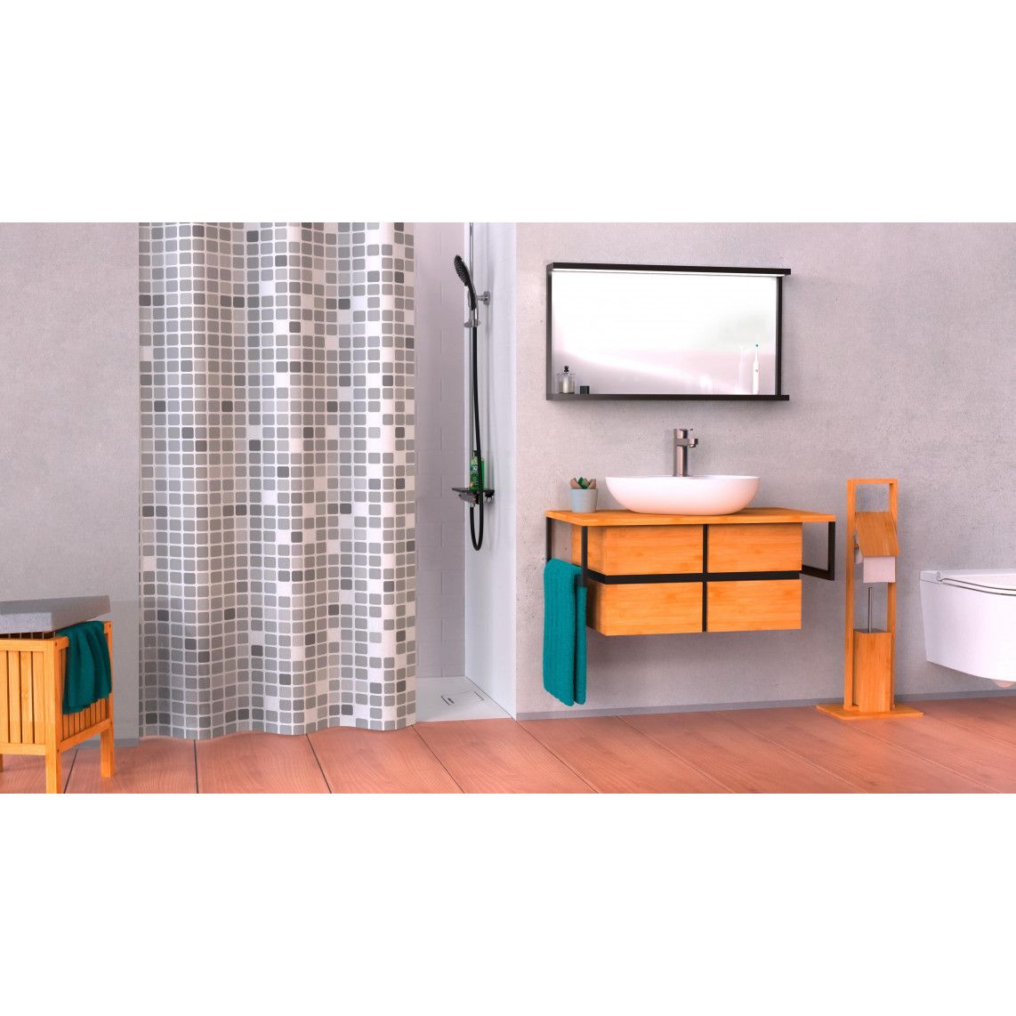 BA0403 Shower curtain, mosaic grey vue 6