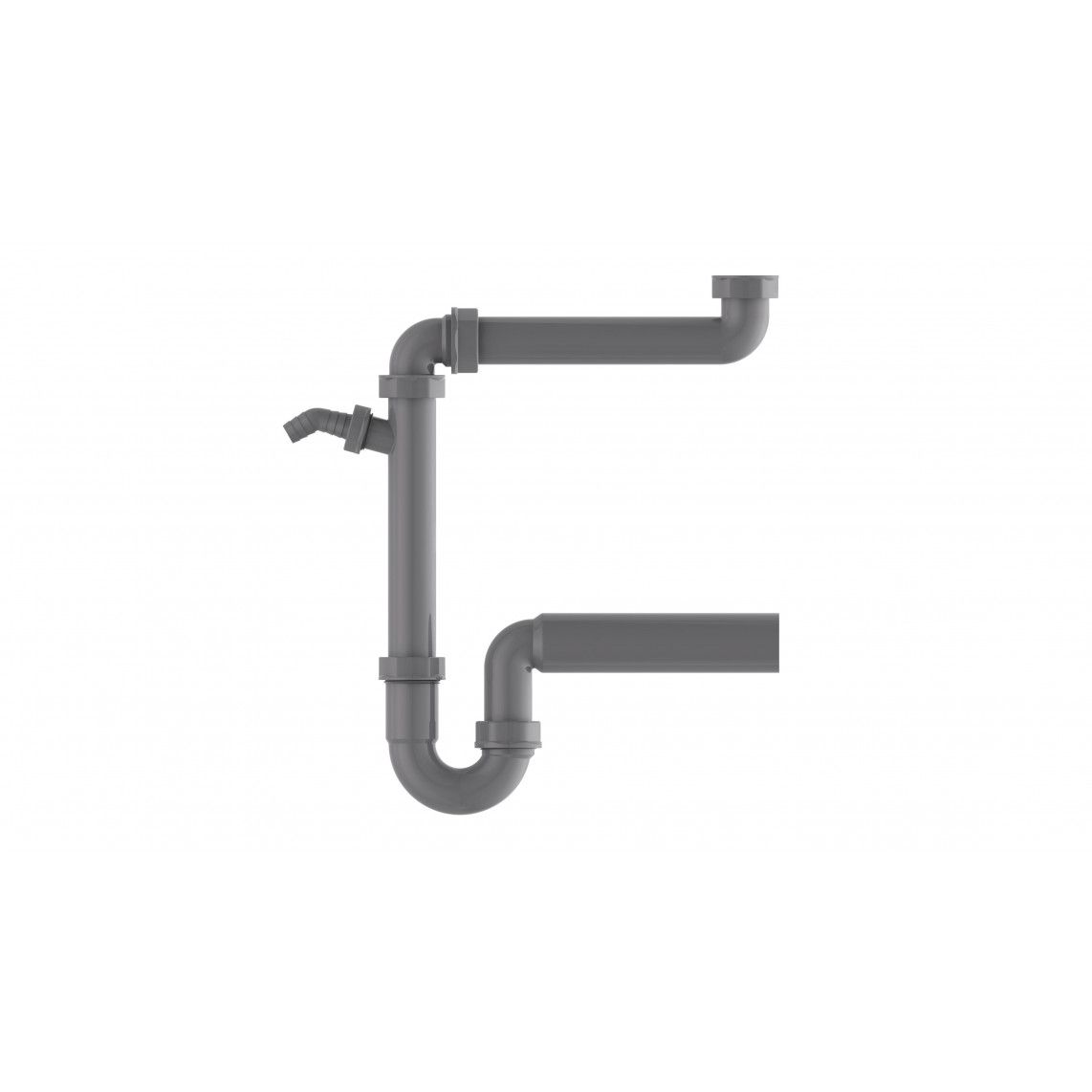 98833649 ECO-SAVE Space-saving sink tubular trap, plastic, grey, 1 1/2" female x 50 mm, with 3/4" device connection vue 2