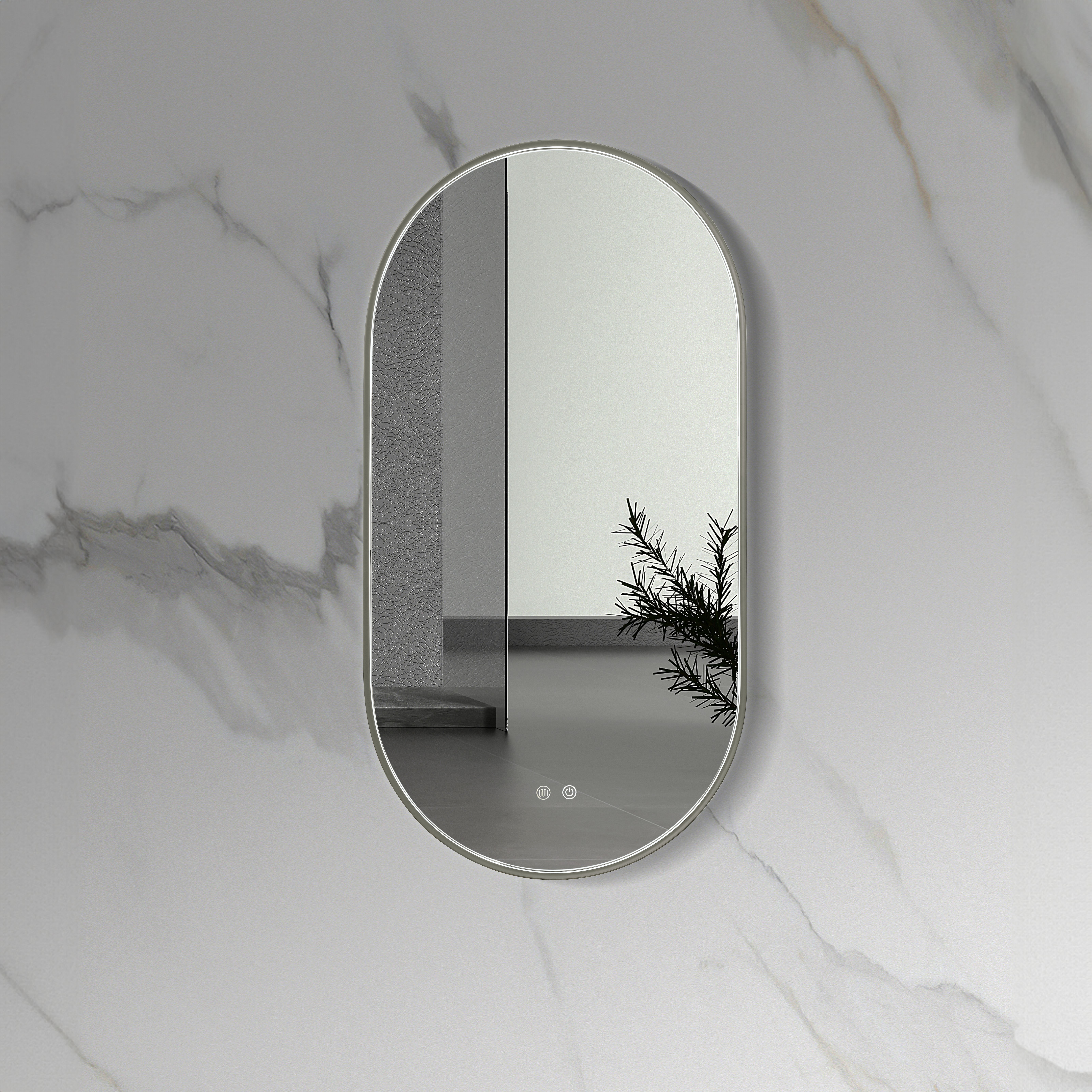 ALONI AVALO MIROIR - AVEC ÉCLAIRAGE LED - OVALE - AVEC CADRE - AVEC CHAUFFAGE - TEMPÉRATURE DE COULEUR LED 3500-6500K - 50X100CM - GUNMETAL vue 2