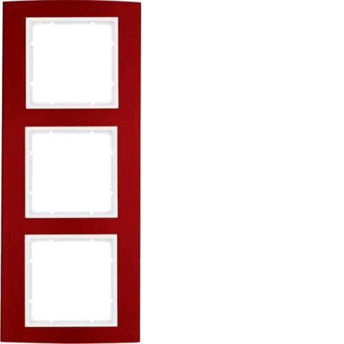 Plaque de recouvrement 3 postes Berker B.3 Alu, Rouge / Blanc polaire