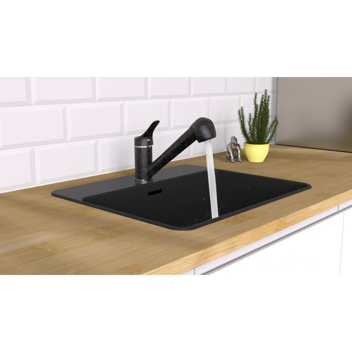 NI183SMCR GRANIT Sink mixer, granite black/chrome, with pull-out sprayer vue 8