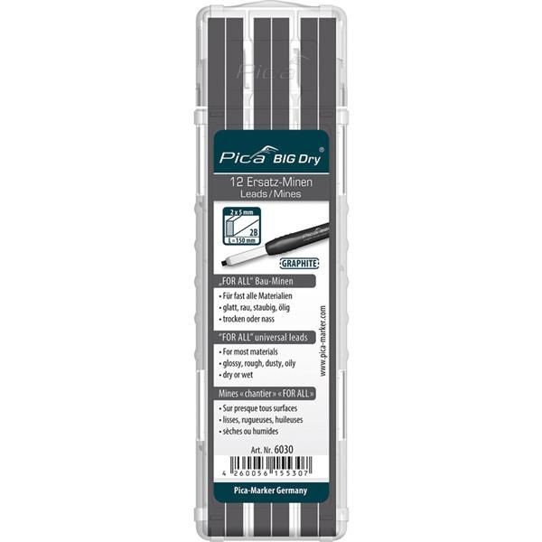 Etui de 12 mines de remplacement Graphite pour Pica Big Dry