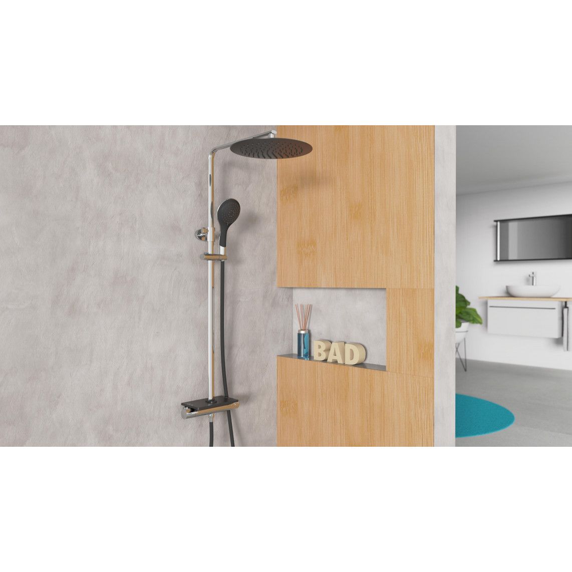 DX1103CST GRANDE VITA Overhead shower set, black, with thermostatic mixer vue 10
