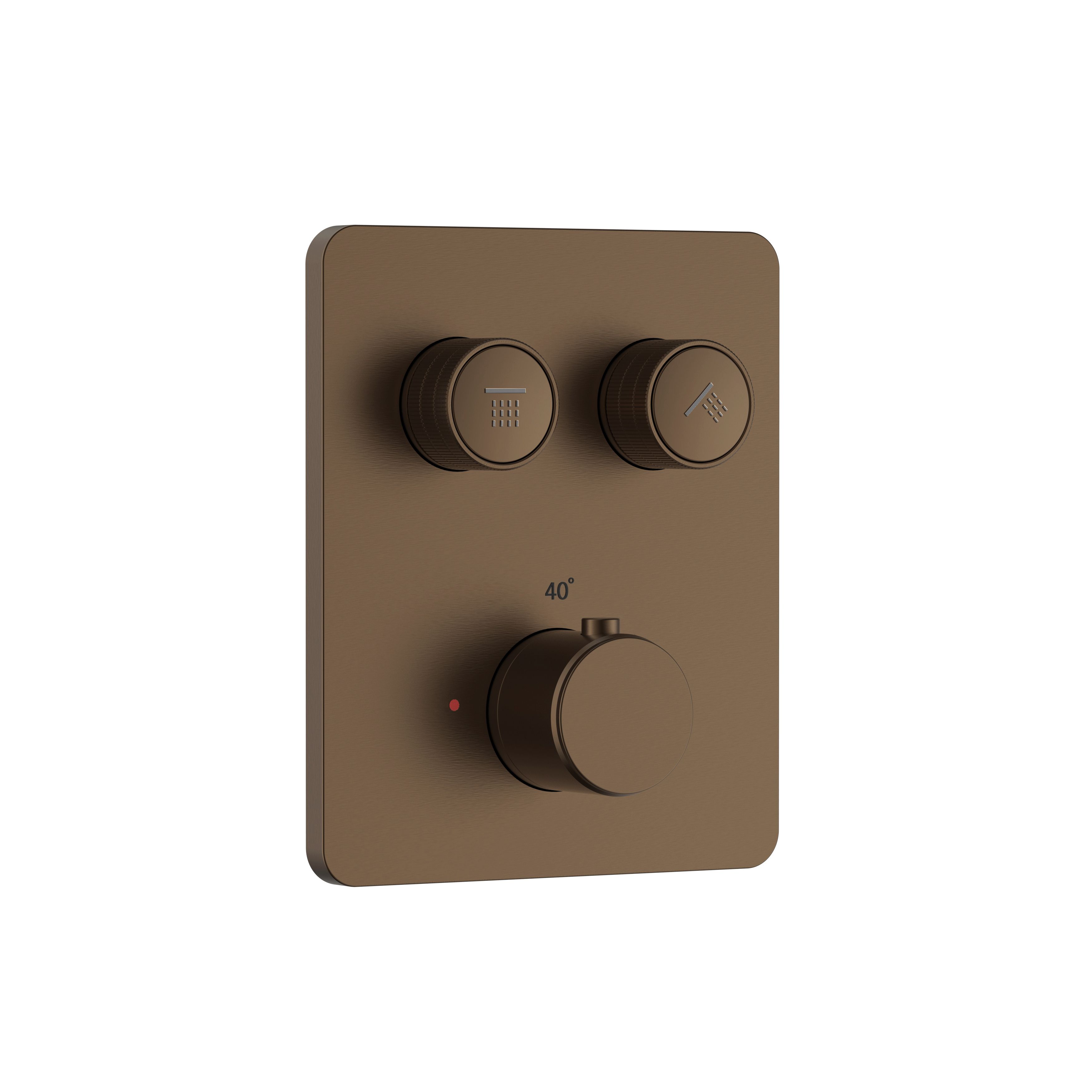 STRIA MITIGEUR DE DOUCHE – 2 VOIES – THERMOSTATIQUE – BOUTONS POUSSOIRS S AVEC STRUCTURE STRIÉE RAFFINÉE – AVEC BOÎTIER D’ENCASTREMENT ET ÉLÉMENT DE FINITION – RECTANG. – BELGAQUA - BRUN BRONZÉ (PVD) vue 2